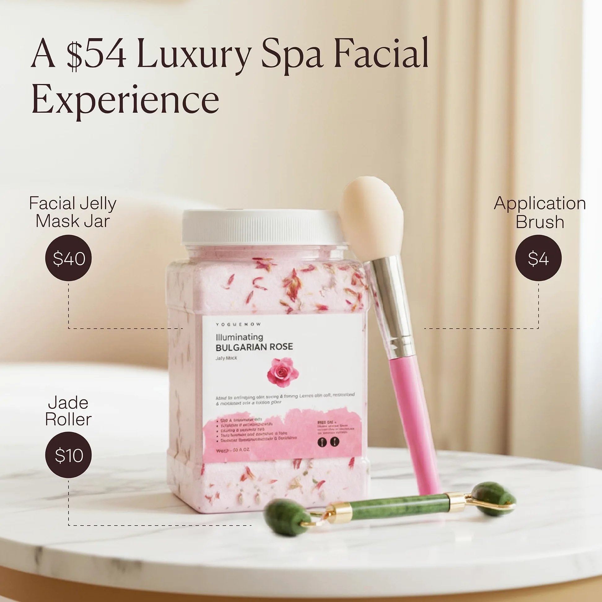 VogueNow Jelly Face Mask - bułgarska maska z galaretką różaną z bezpłatnym wałkiem jadeitowym i szpatułką profesjonalne maski galaretki wajacial galaretka w proszku 23 Fl Oz słoik maska na twarz