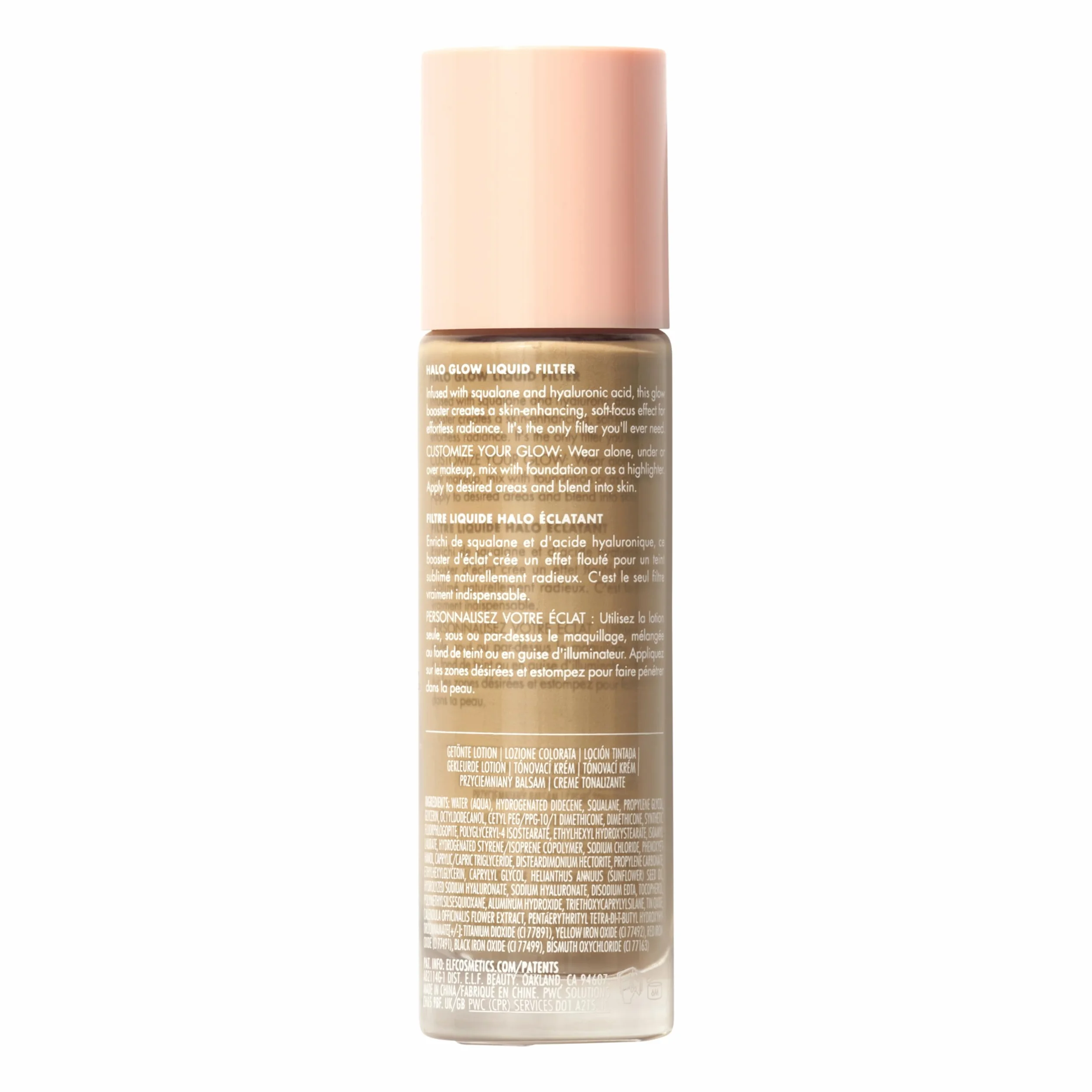 e.l.f. Halo Glow Liquid filtr do cery, promienny, miękki, skupiony wygląd, z kwasem hialuronowym, wegański i nietestowany na zwierzętach, 3,5 średni, 31,5 ml