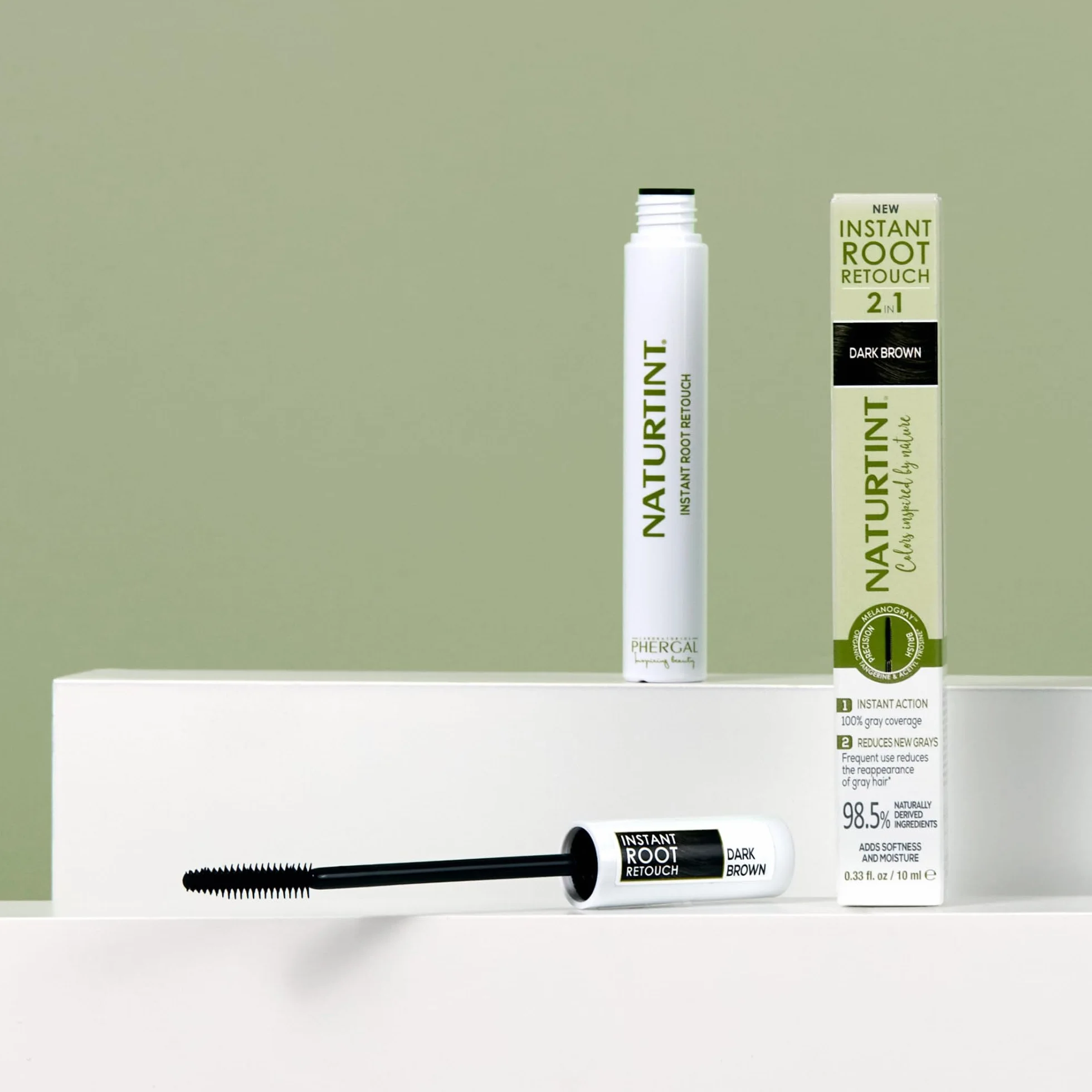 Naturtint Instant Root Retouch | tymczasowy środek do korekcji włosów siwych do korzeni i brwi | praktyczny i wygodny dzięki pędzelkowi | 98,5% naturalnych składników | ciemnobrązowy | 10 ml