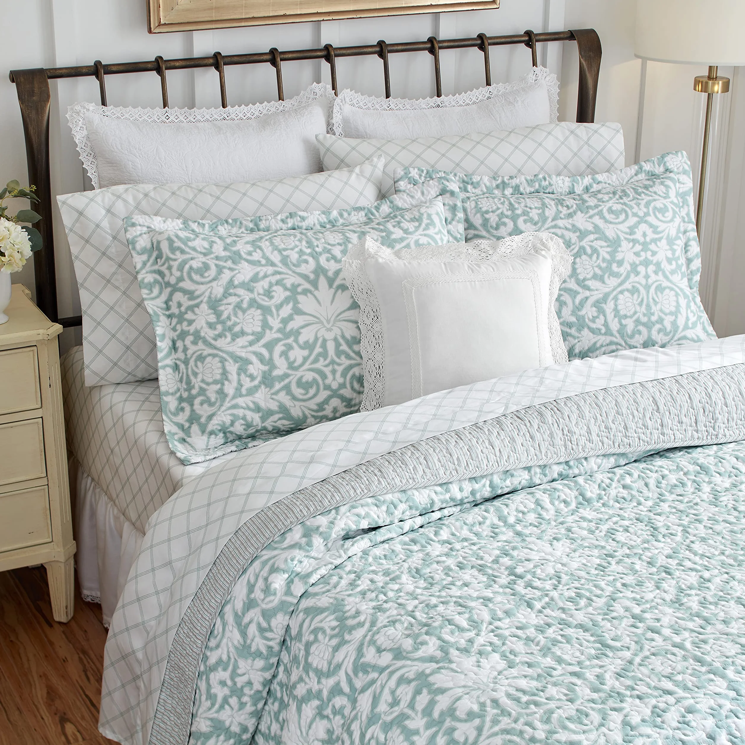 Laura Ashley Zestaw kołder King ultramiękka pościel całoroczna dwustronna narzuta niebieska