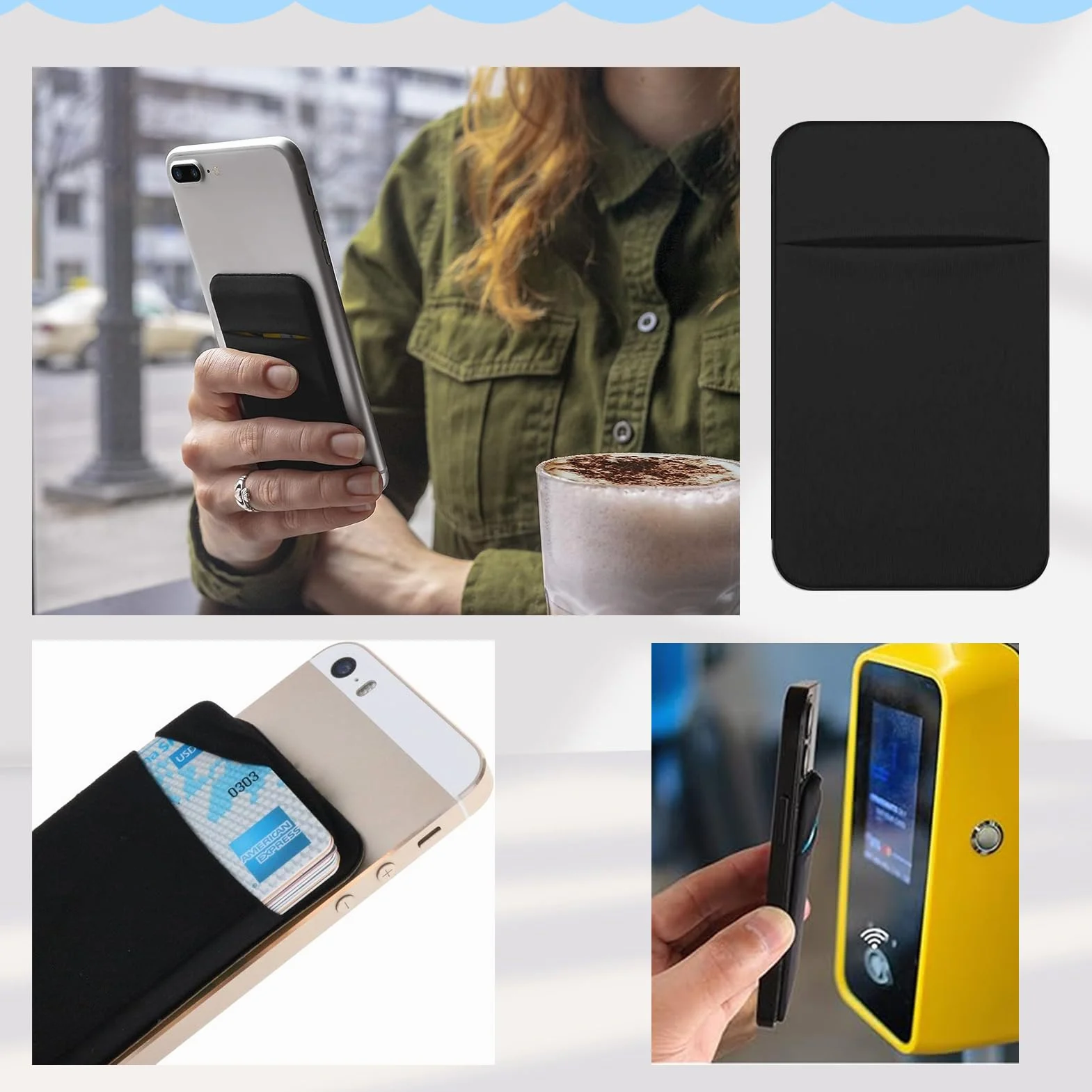 Minimalistyczne Samoprzylepne Etui na Karty z Elastycznego Materiału, Uchwyt na Tył Telefonu Komórkowego, Czarny, 95x58mm
