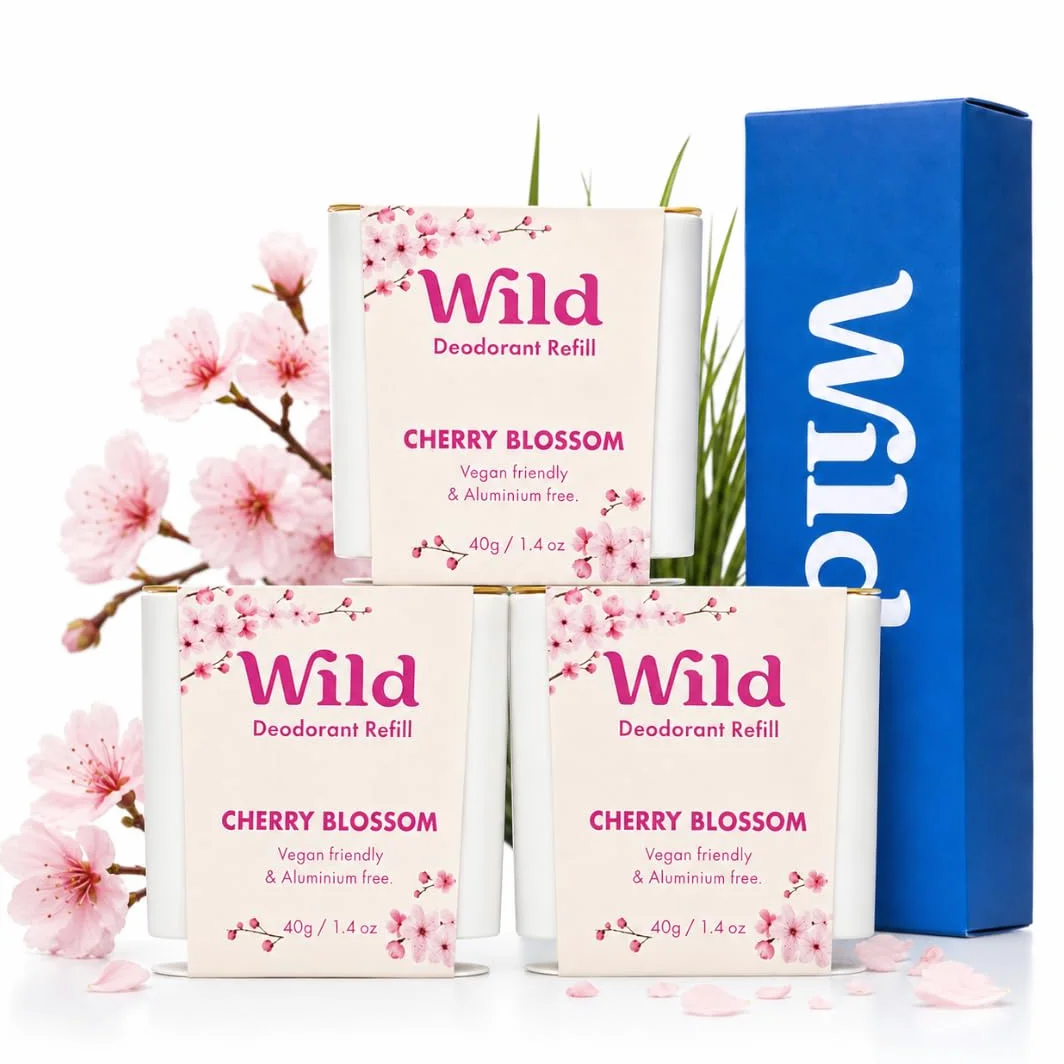 Wild - Naturalny dezodorant do ponownego napełniania – Cherry Blossom opakowanie uzupełniające – wegański i przyjazny dla środowiska – nie zawiera soli aluminium – długotrwała ochrona – naturalne