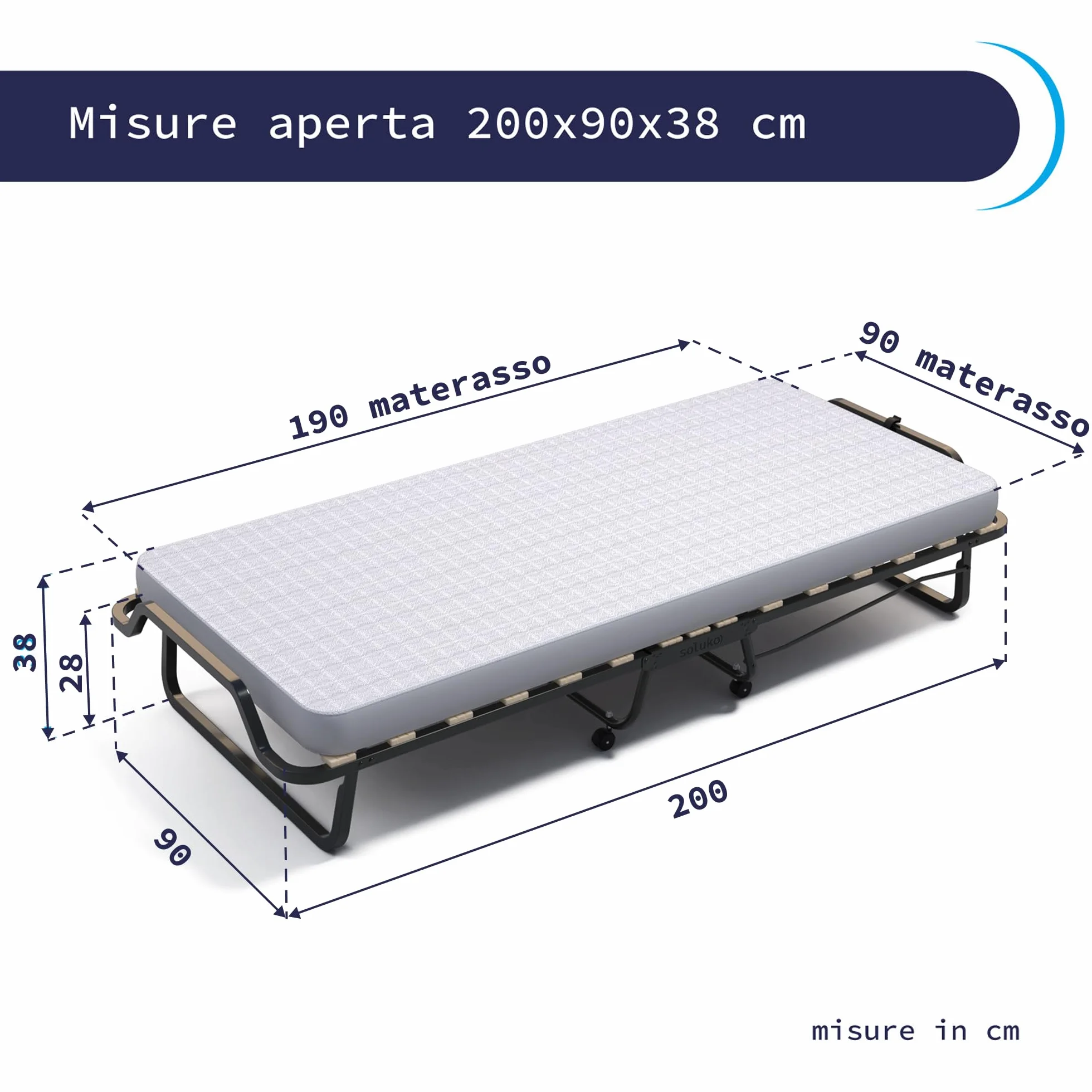Cortassa XL Comfort Jednoosobowe łóżko składane 90x200 cm z materacem poliuretanowym 10 cm i poduszką