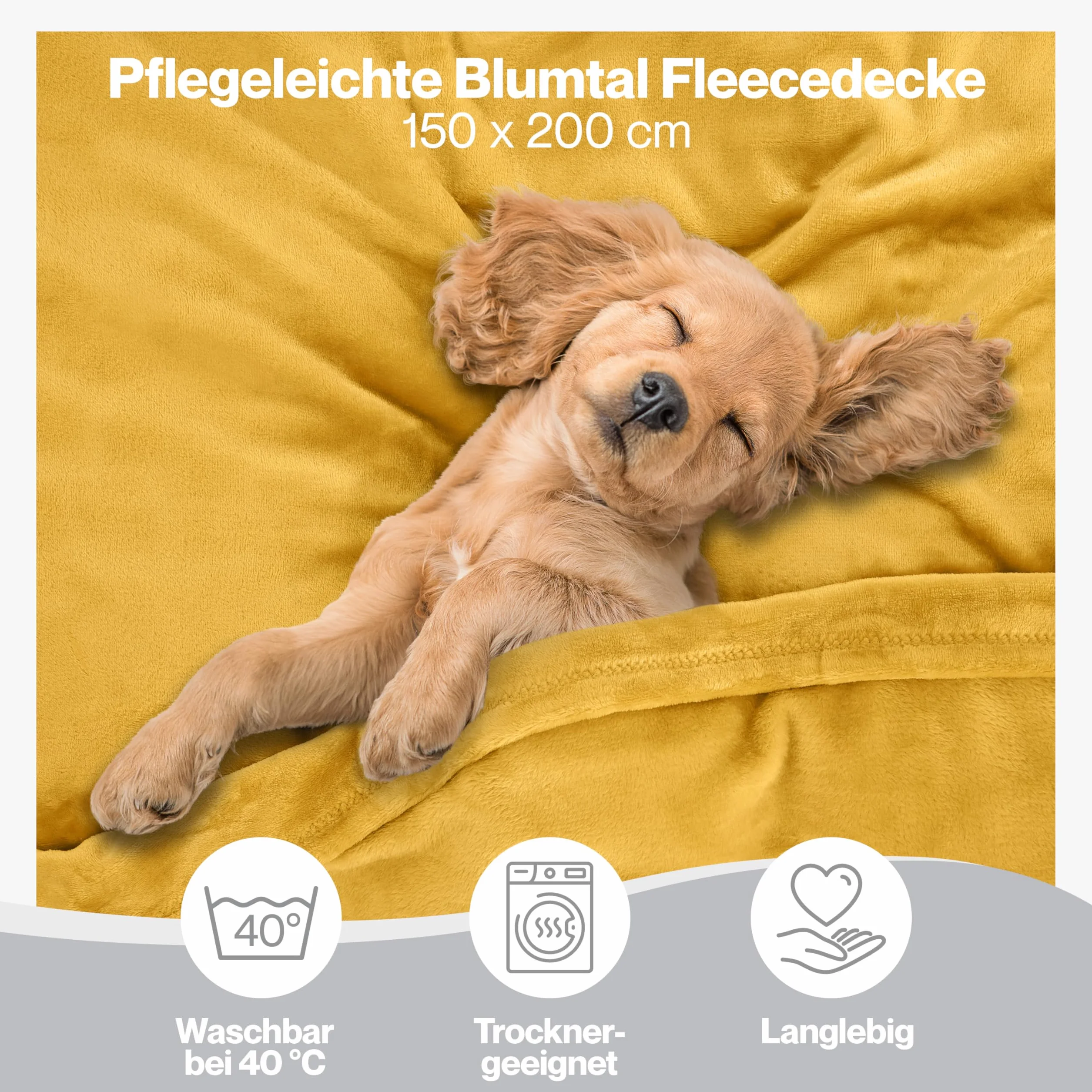 Blumtal puszysty koc - certyfikowany przez OEKO-TEX koc z mikrofibry 150x200 cm - miękki koc na kanapę - żółty koc 150x200 cm