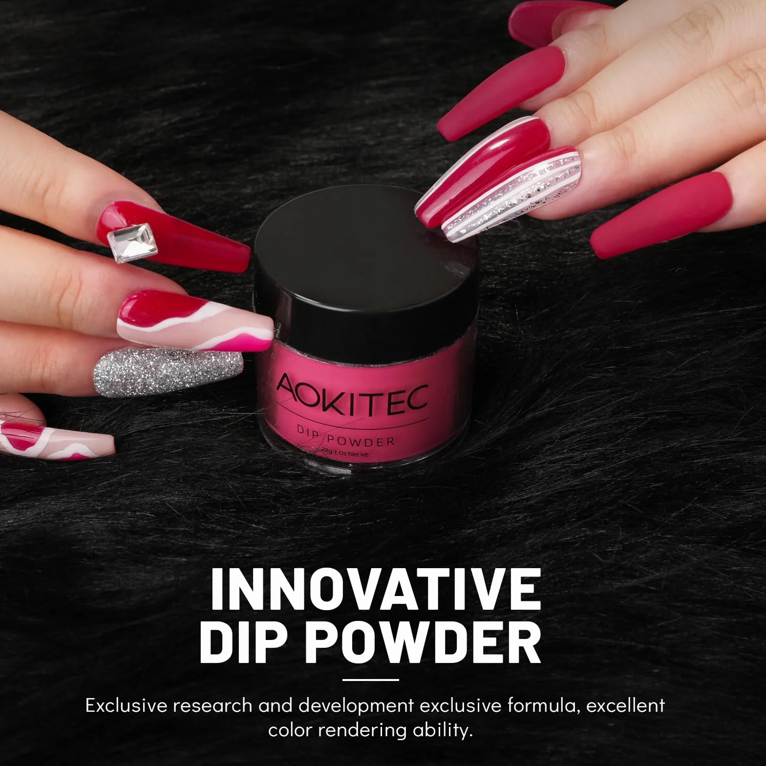 Aokitec Dipping Powder 28 g, klasyczna czerwień, akrylowy proszek do dipowania do długotrwałej stylizacji paznokci, mocne paznokcie, proszek do paznokci dla początkujących i profesjonalnych