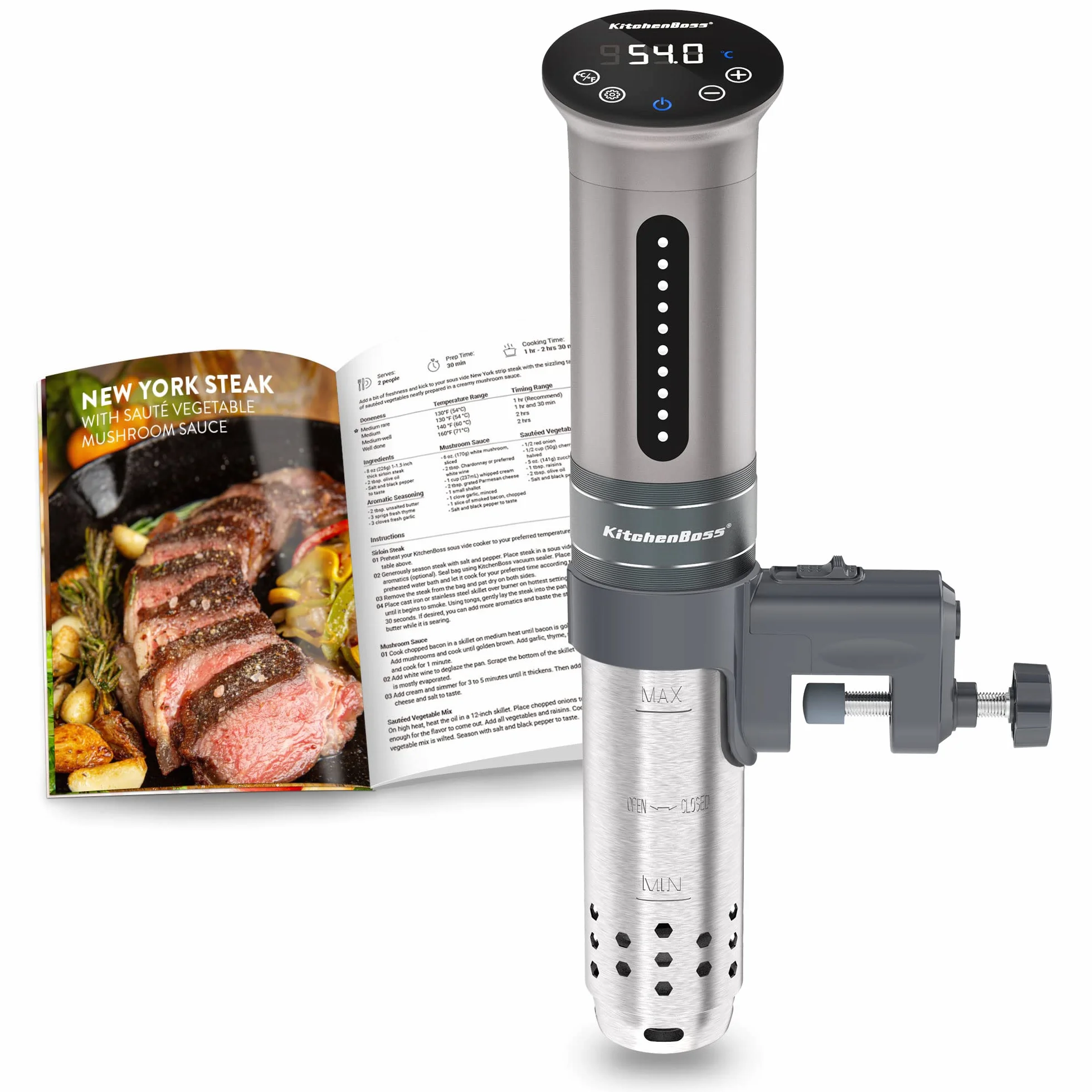 KitchenBoss kuchenka próżniowa 1100 W IPX7 wodoodporny kalkulator zanurzeniowy kuchenny regulowany termostat srebrny
