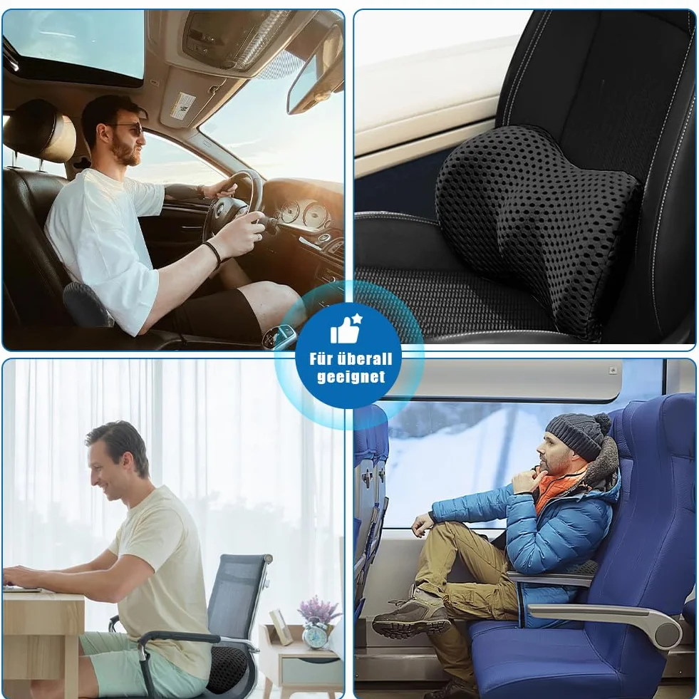 Lumbar Support Pillow z pianki z pamięcią kształtu, ergonomiczna poduszka lędźwiowa z paskami, poduszka na bóle pleców, poduszka podpierająca do foteli samochodowych i biurowych, do