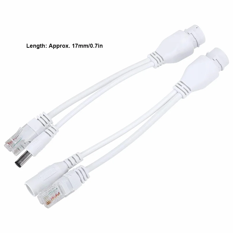 2 szt. PoE Injector and PoE Splitter Kit, DC12V POE Adapter Kabel Niestandardowy wodoodporny rozdzielacz wtryskiwaczy, 10/100 Mbps Cat5/5e/6 Standardowy kabel sieciowy (biały)