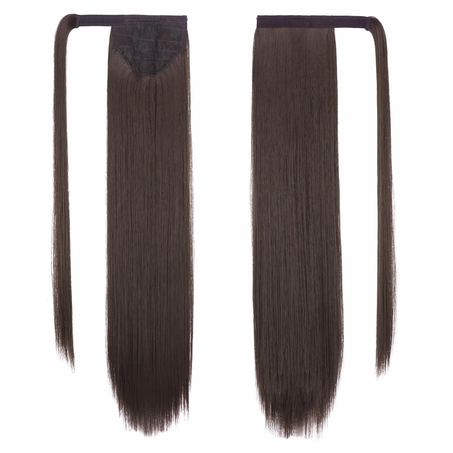 FESHFEN Proste Przedłużanie Kucyka - Clip in Długie Koński Ogon Włosy Przedłużania dla Kobiet Syntetyczne Końskiego Ogona z Klipsem Ponytail Extension, 60 cm Ciemny Brąz
