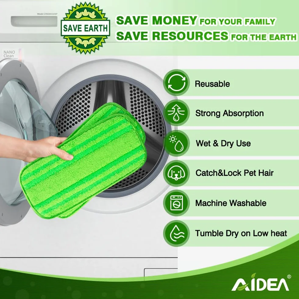 AIDEA Wkłady do mopa z mikrofibry kompatybilne z Flash Speedmop, nadające się do prania