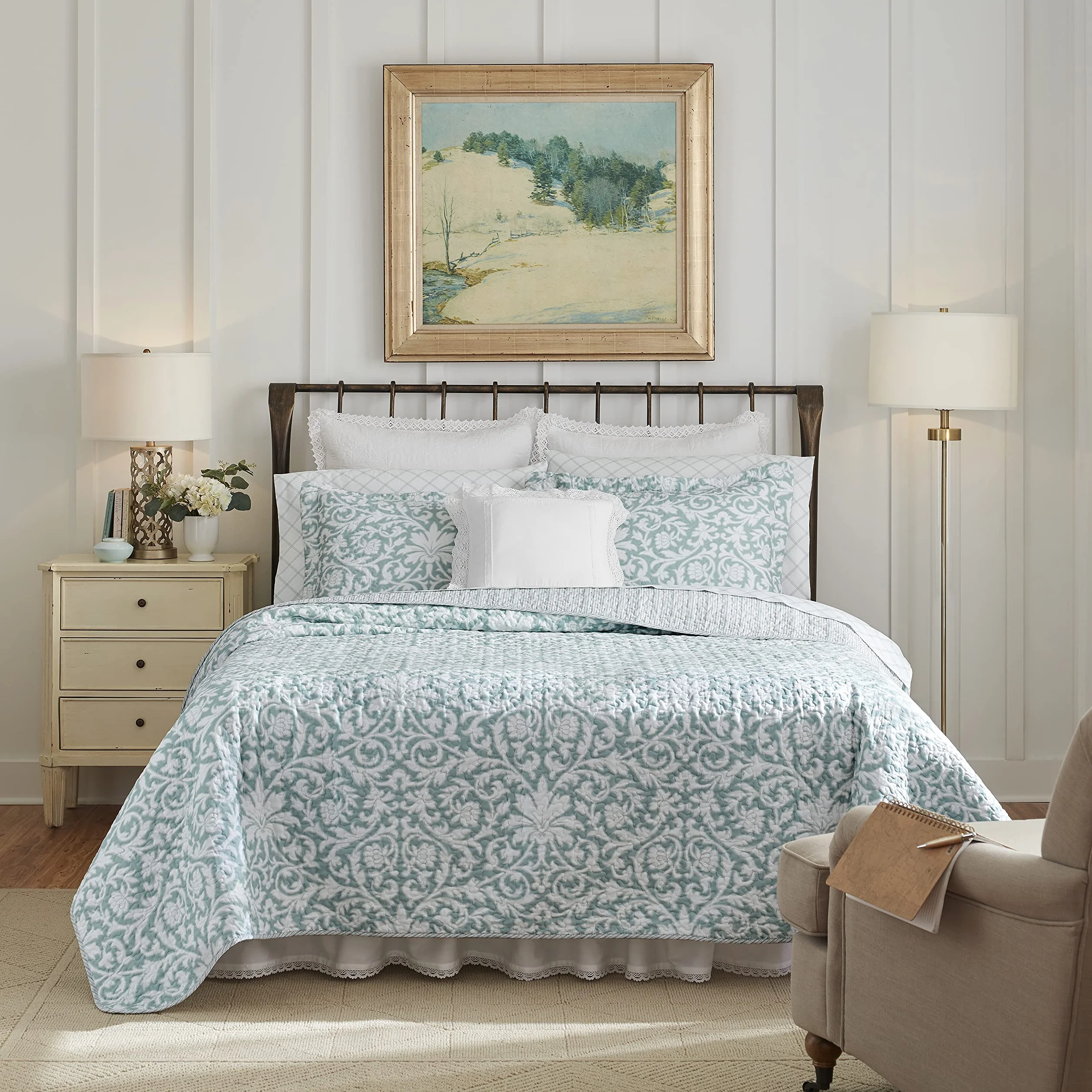 Laura Ashley Zestaw kołder King ultramiękka pościel całoroczna dwustronna narzuta niebieska