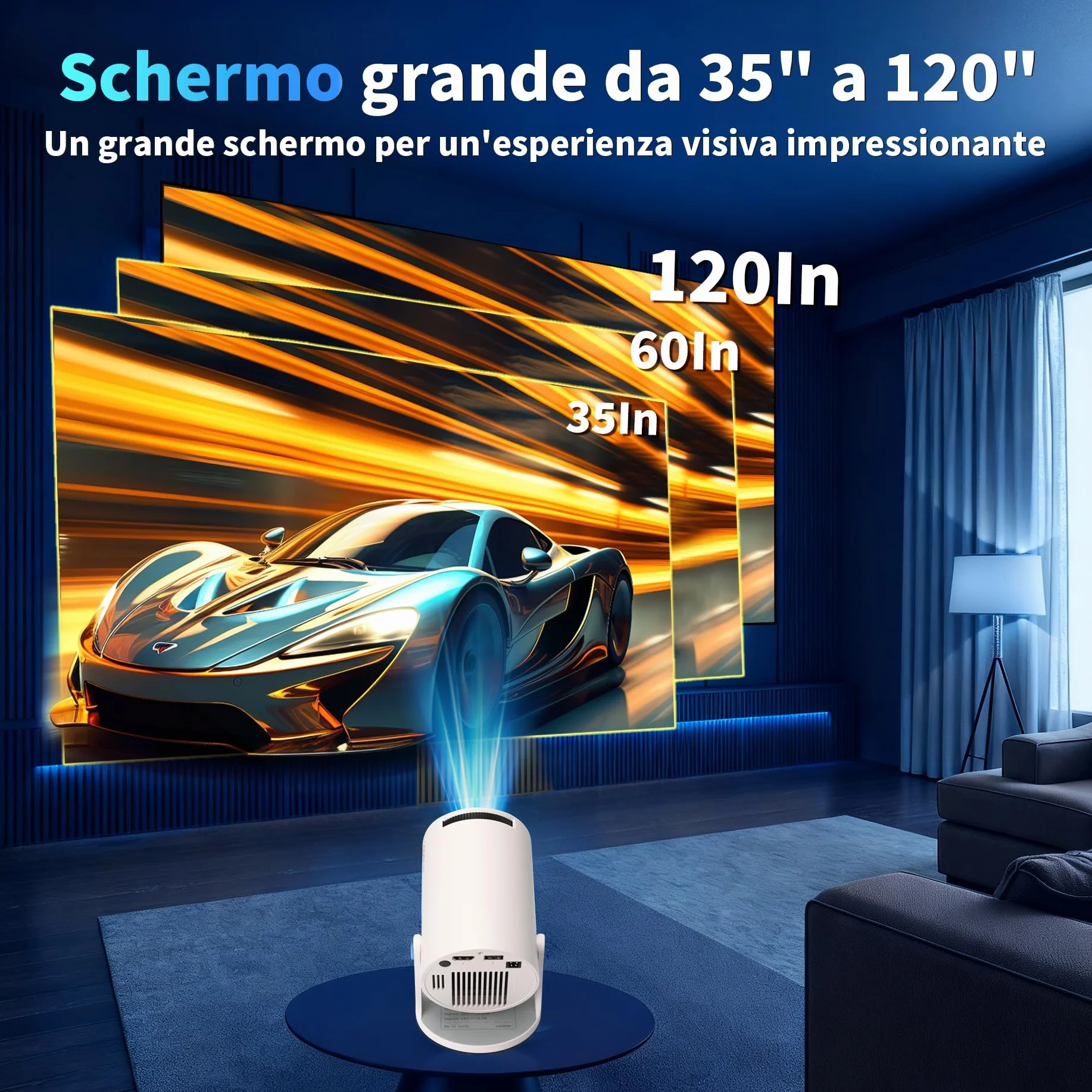 Mini projektor [wbudowana aplikacja i aktualizacja 2026] Przenośny projektor 4K 1080P z 5G WiFi 6 i BT 5.4 obsługuje obrót o 270°, automatyczna korekcja trapezowa, zastosowanie do telewizora Stick/USB