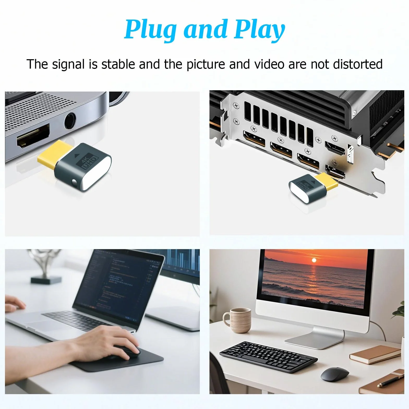 HDMI Dummy Plug, HDMI Dongle Virtual Monitor Display Emulator 4K 60 Hz do Windows Mac OSX Linux (z oświetleniem wskazującym)