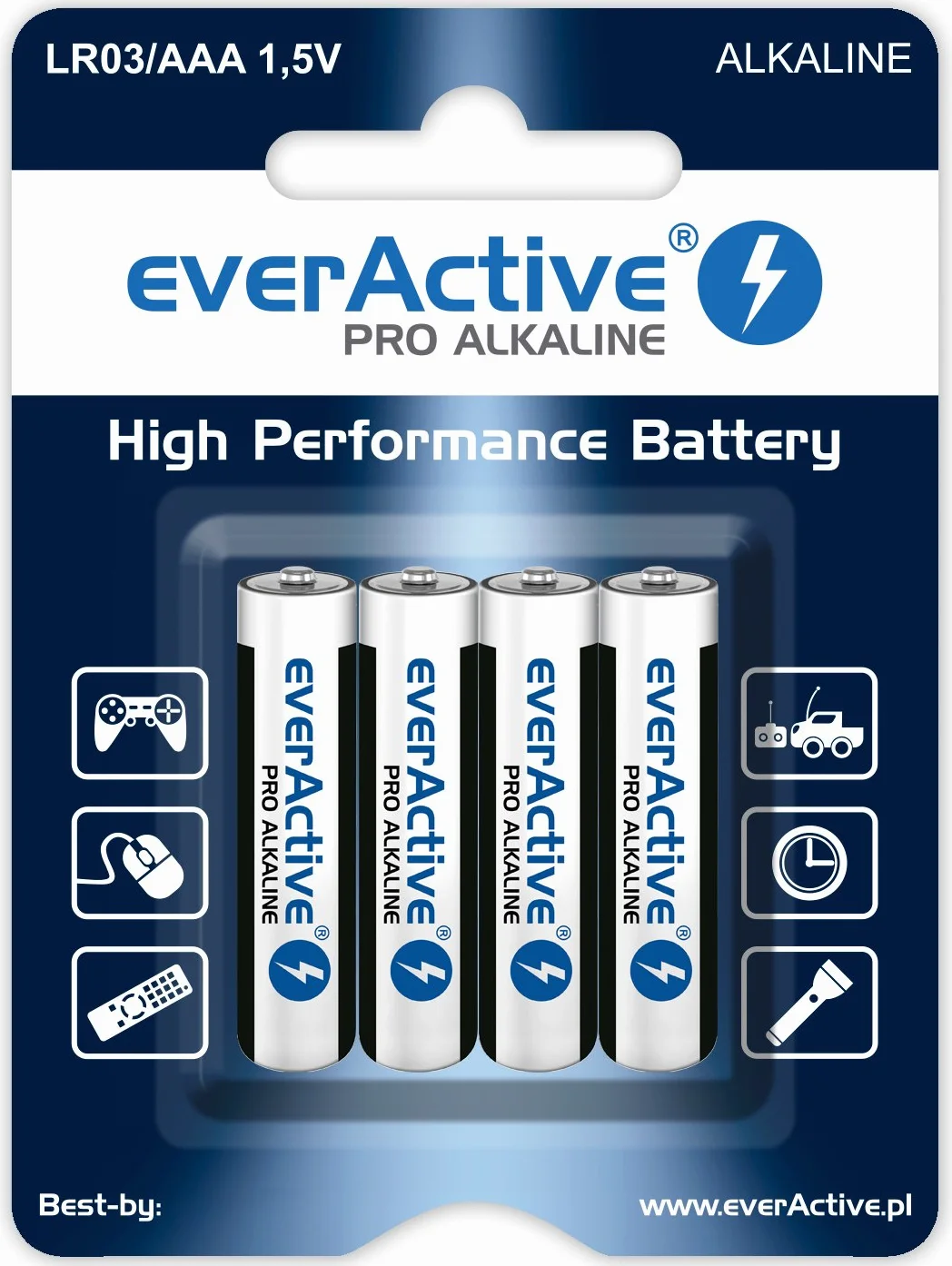 Everactive Pro Alkaline EV03B4 Baterie Alkaliczne, Biały, 4 sztuki, AAA