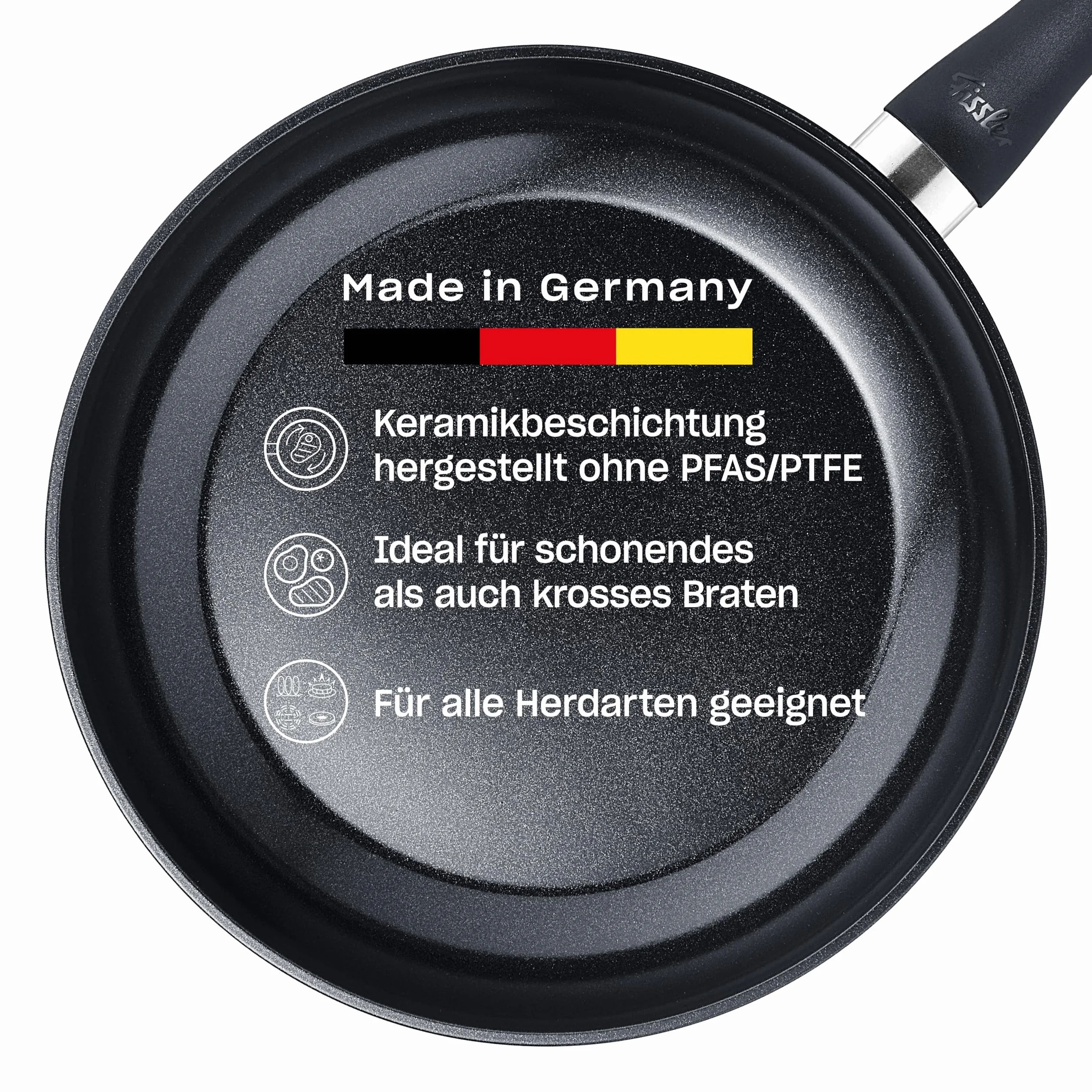Fissler Essential Black/patelnia aluminiowa (20 cm) powlekana ceramiką, patelnia wyprodukowana bez PFAS/PTFE, indukcja – Made in Germany
