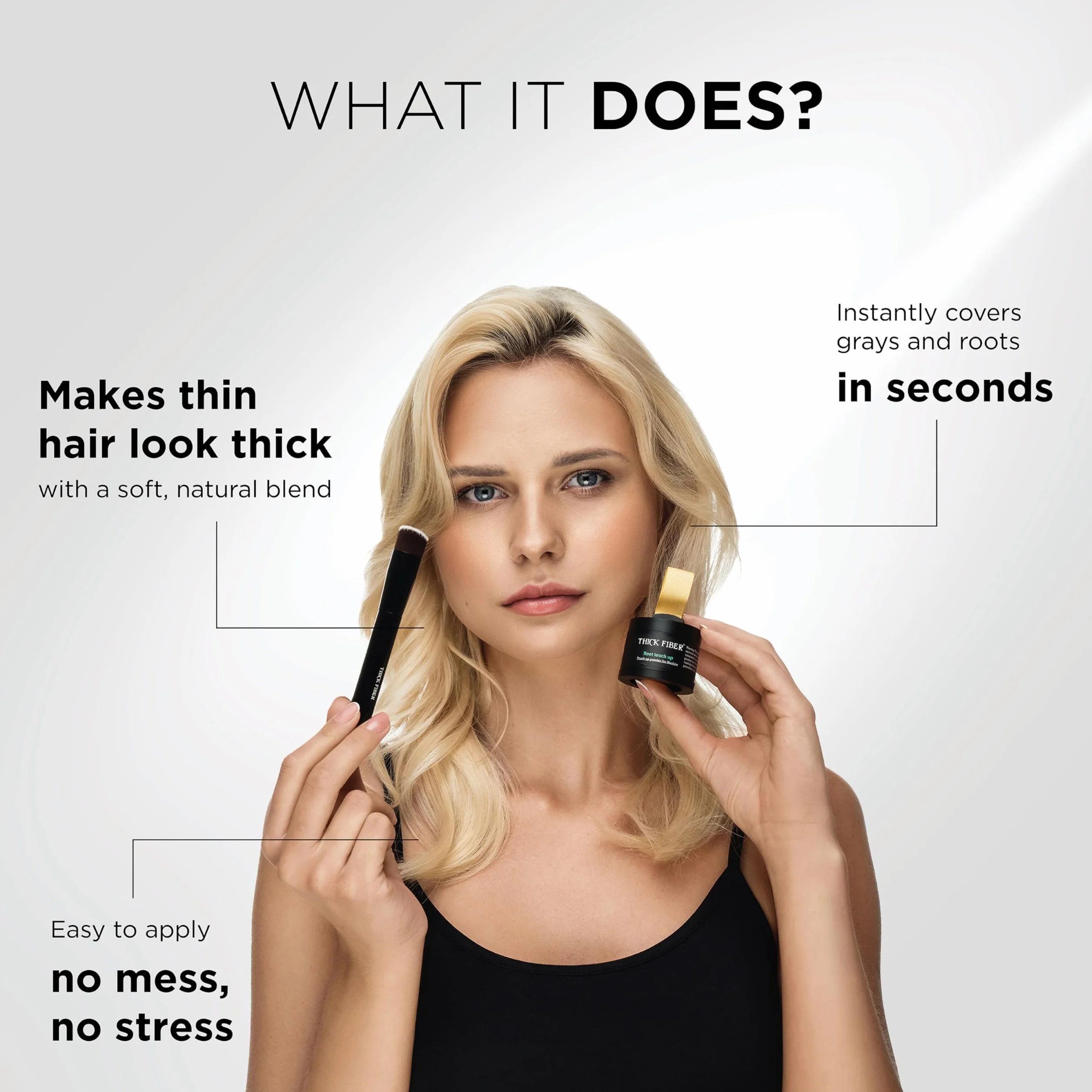 THICK FIBER Root Touch Up Concealer Puder do włosów przerzedzonych, odporny na wodę i pot, zestaw do maskowania wypadających włosów z pędzelkiem (jasny blond)