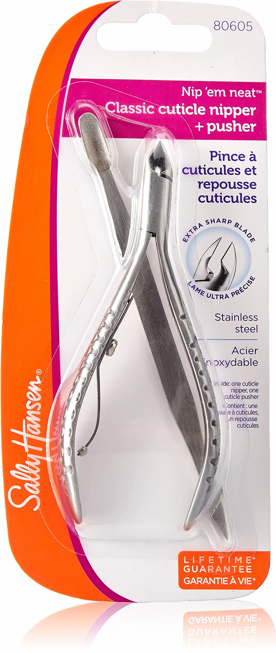 Sally Hansen Beauty Tools – Nip'em Neat Classic szczypce i popychacz do skórek paznokci, 1/2 szczęki