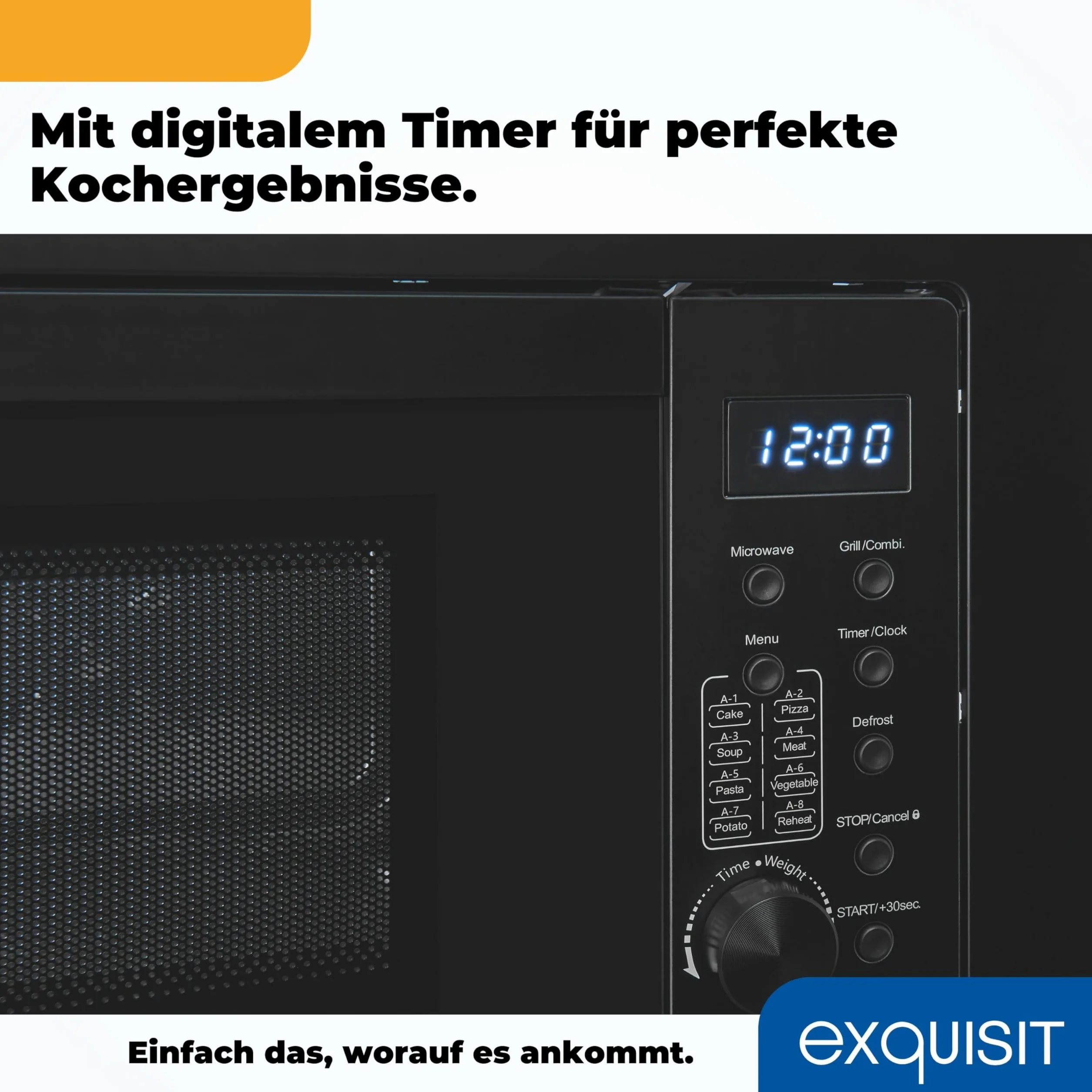 Exquisit Kuchenka mikrofalowa do zabudowy 20 l 800 W z grillem 1000 W czarna stal nierdzewna 8 programów