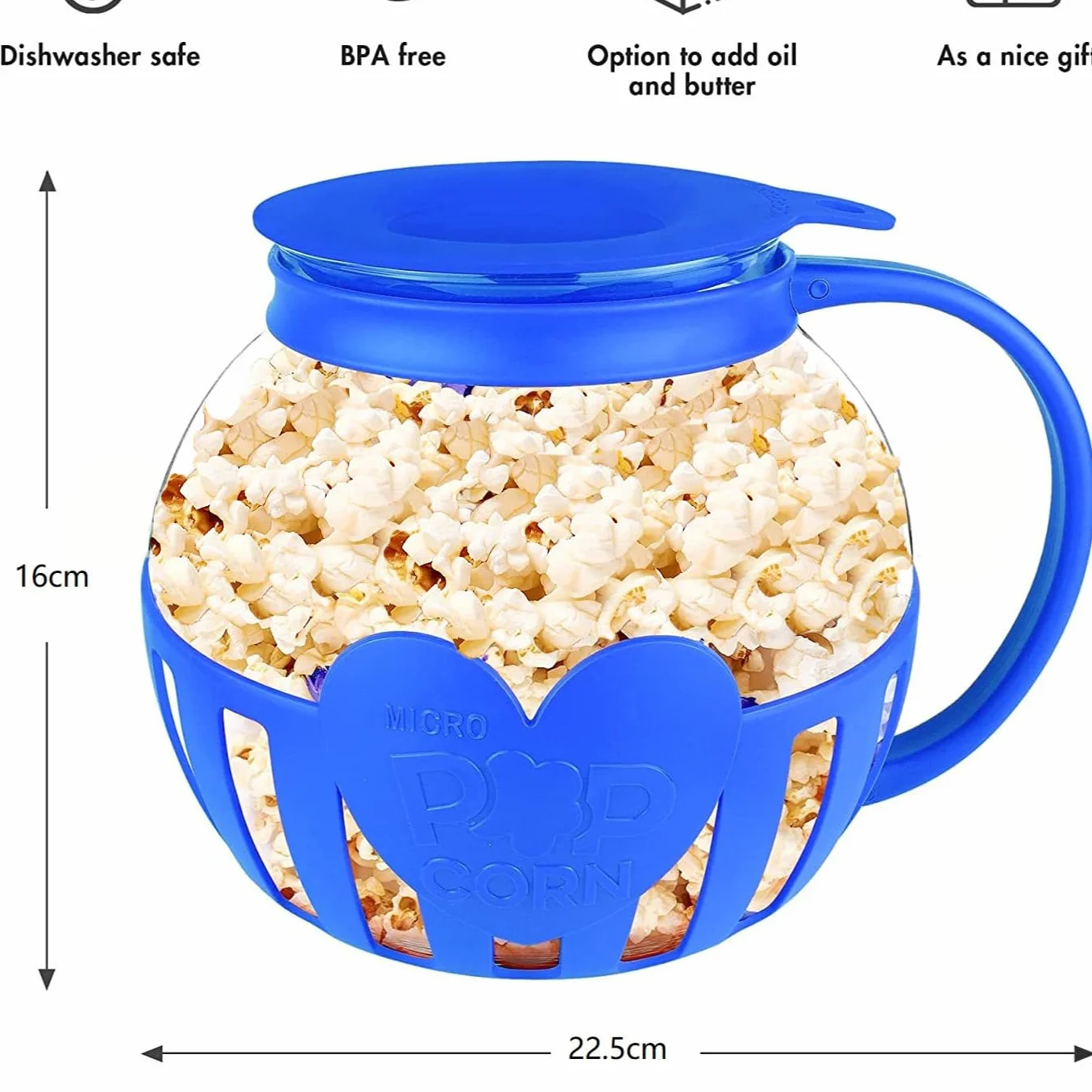 Szkło borokrzemowe przyrząd do popcornu do mikrofali niebieski