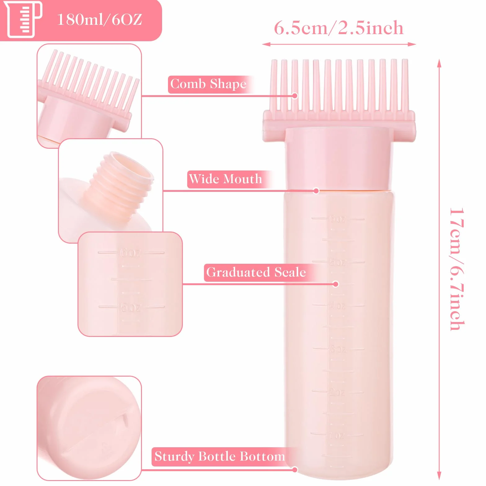 Aster Butelka z aplikatorem grzebieniowym, 2 szt., 170 ml, aplikator do olejowania włosów z rękawiczkami, śliniaczkami, nausznikami, kapturami, szczotka do aplikatora butelek ze stopniowaną skalą do