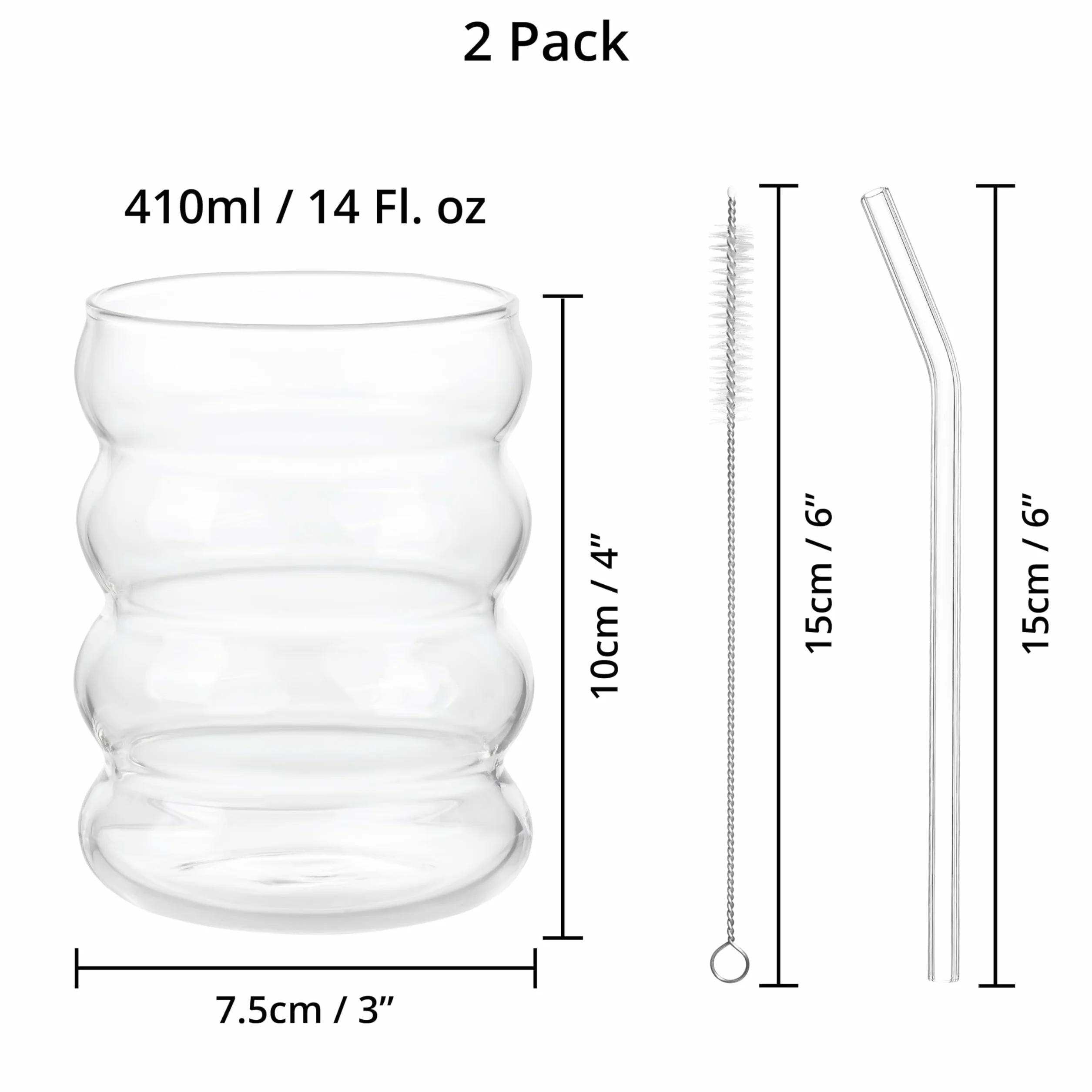 Szklanki do Picia ze Słomkami 410ml [2 szt] Winter Shore - Unikalne Kształt Bąbelkowego Pączka - Bez BPA z Szczotką