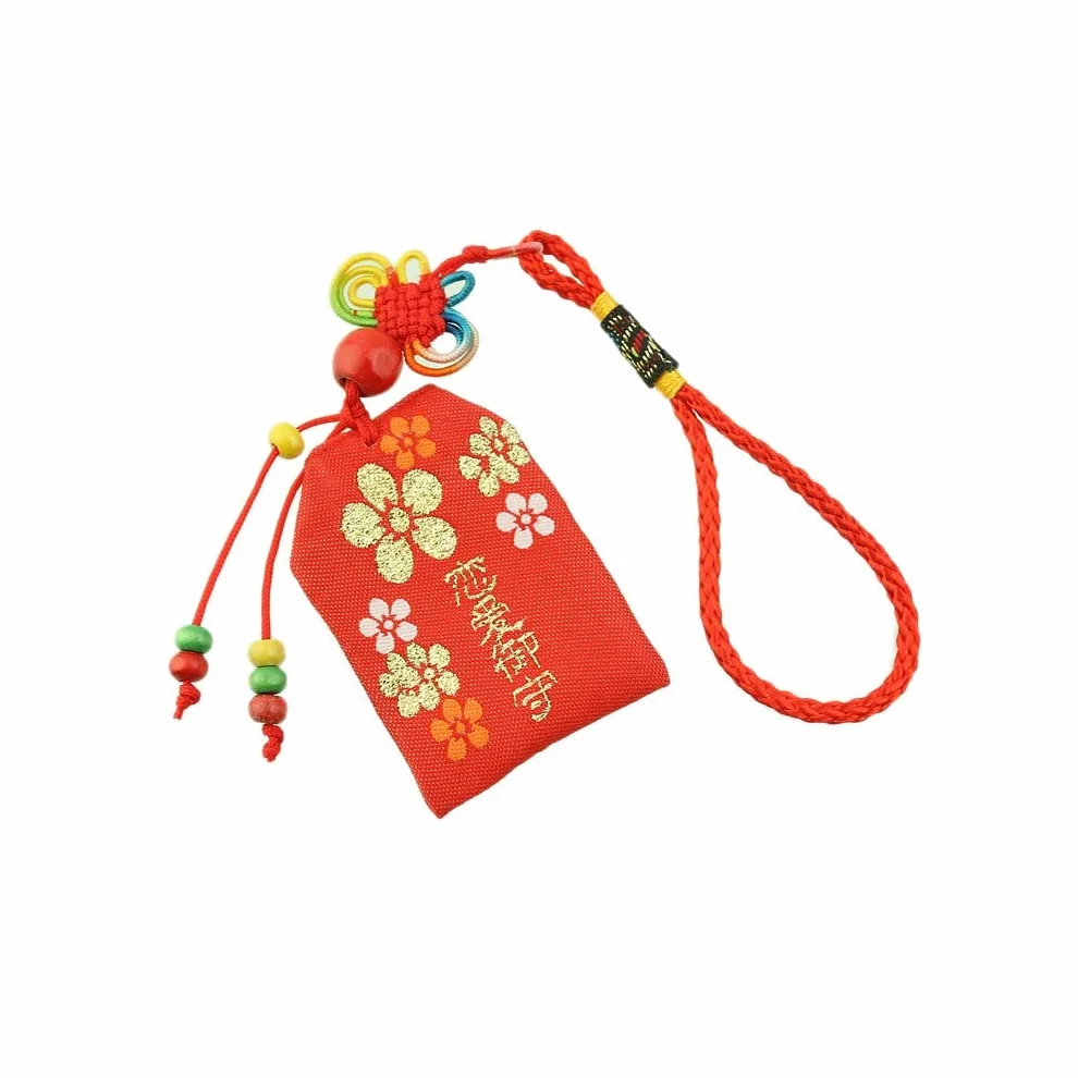 lachineuse - Japońskie Omamori dla miłości i harmonii - Japoński wieszak na szczęście - tradycyjny japoński amulet - wieszak na szczęście - Kolor czerwonych kwiatów wiśni - Prezent Japonia Azja