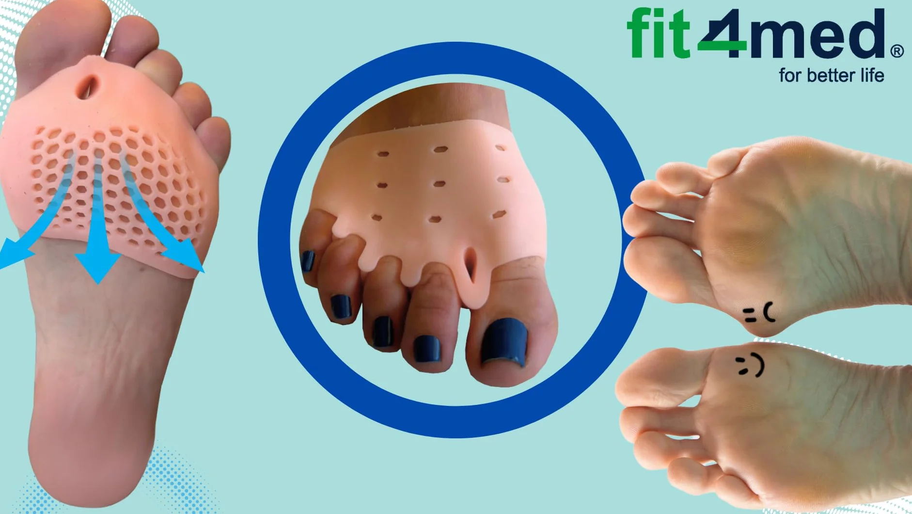 FIT4MED Separator na Haluksy Opaska Żelowa 5w1 Pięć Palców 2szt