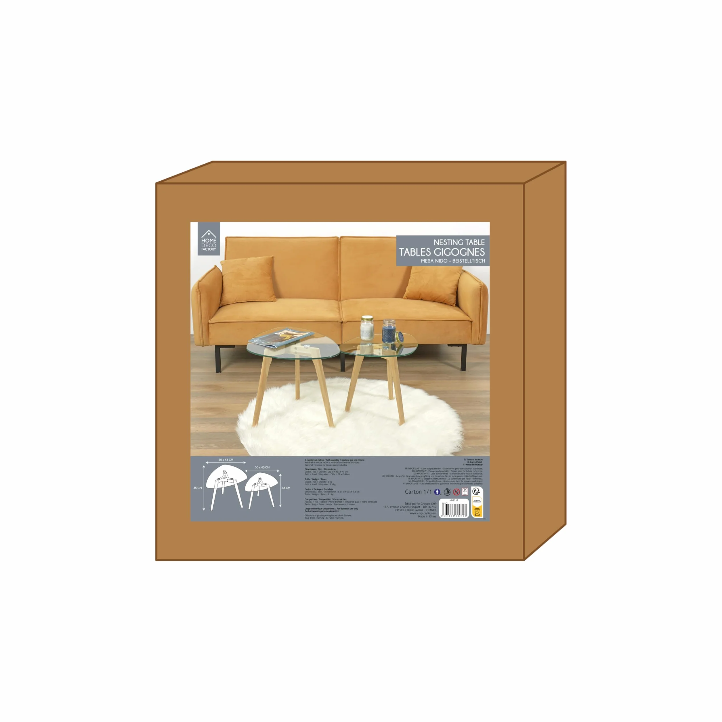 THE HOME DECO FACTORY Mesas Nido de Madera 2 sztuki 60 x 45 x 43 cm