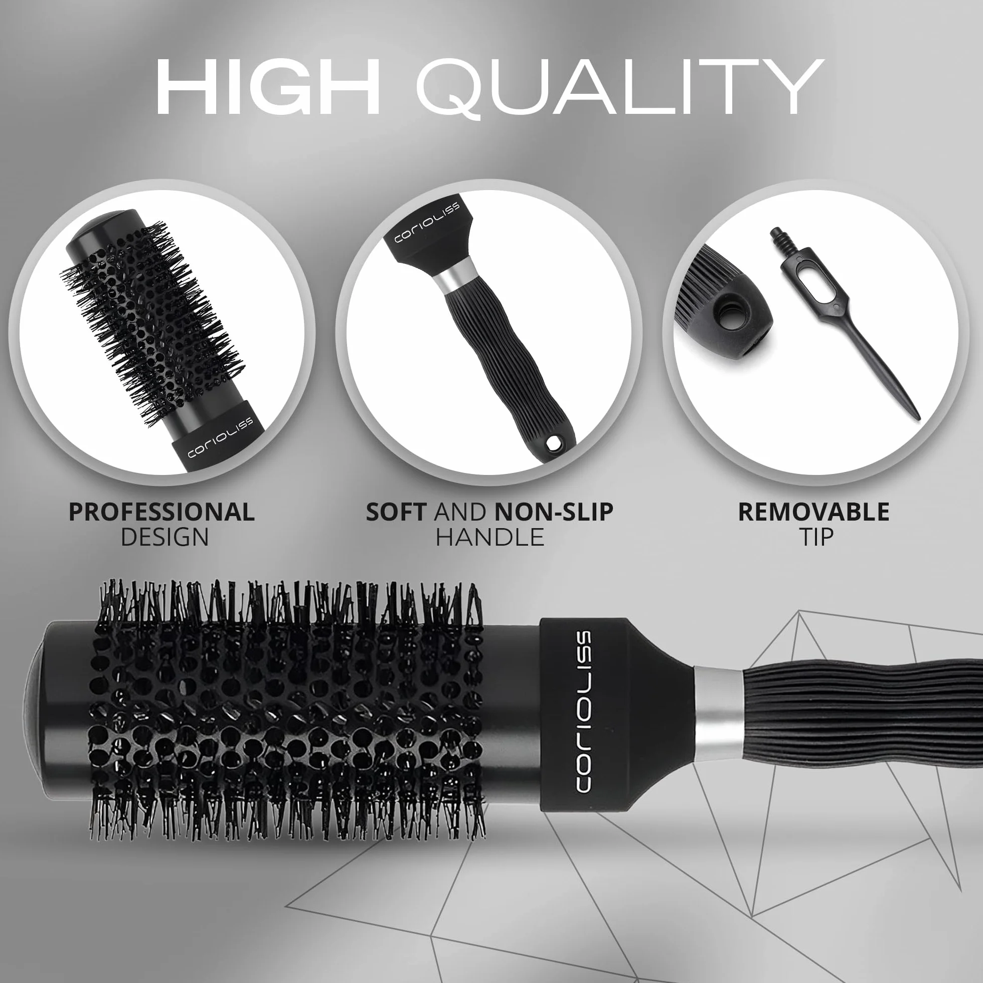 Corioliss Brush Black | Szczotka do włosów dla kobiet | Termochromiczna szczotka ceramiczna | Idealny do bardzo długich i grubych włosów | 43 mm