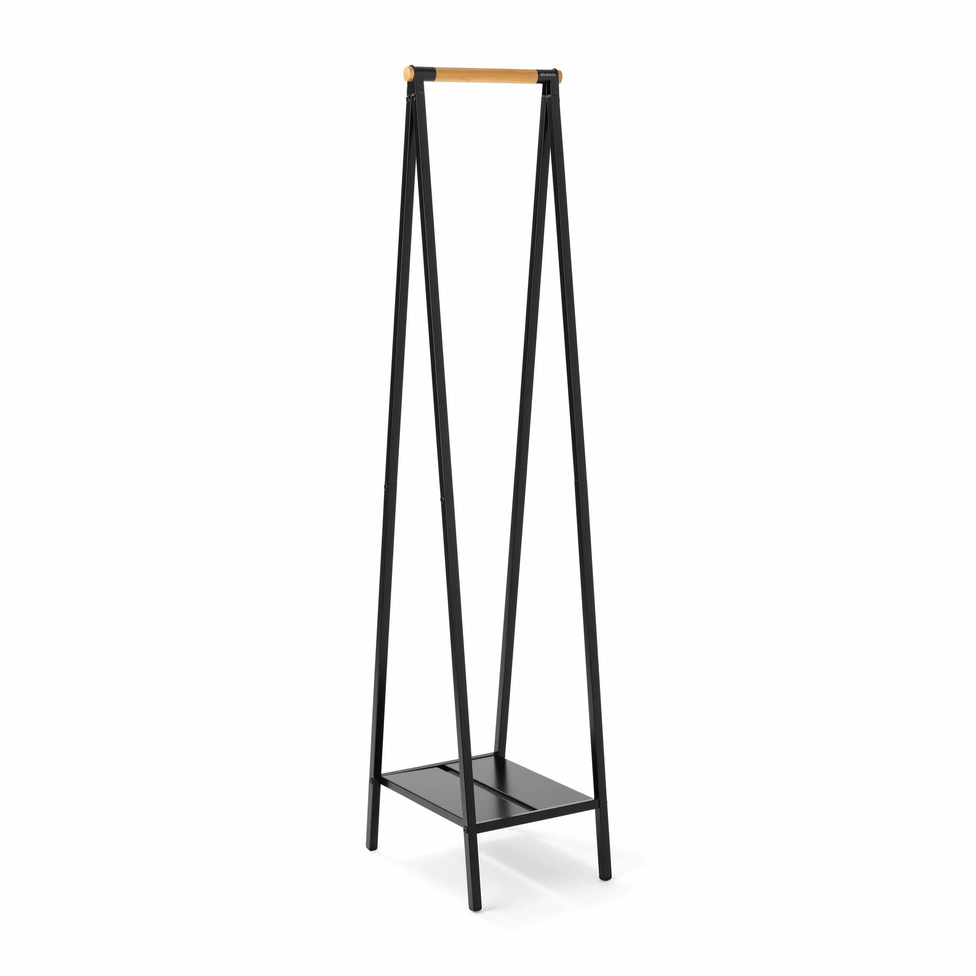 Brabantia Kompaktowy wieszak na ubrania Linn stalowa rama bambusowy drążek 47.6 x 34 x 170 cm Matt Black