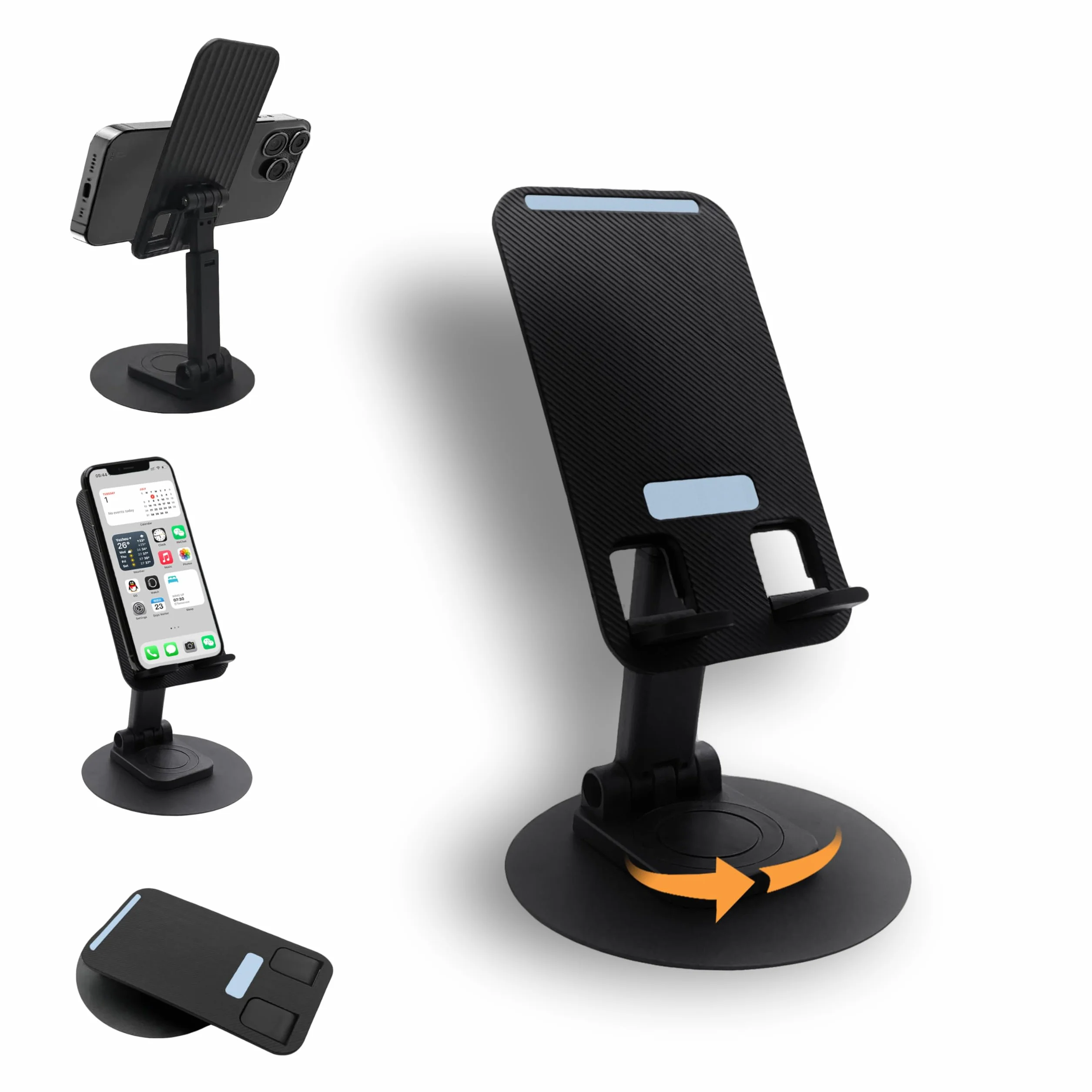 AiTodos® Regulowany Uchwyt na Telefon do Biurka, Obrót 360° i Podstawa Antypoślizgowa, Uniwersalny Podstawka do Wideorozmów, Kompatybilny z iPhone 15-13, Samsung Galaxy S23/S22, Czarny