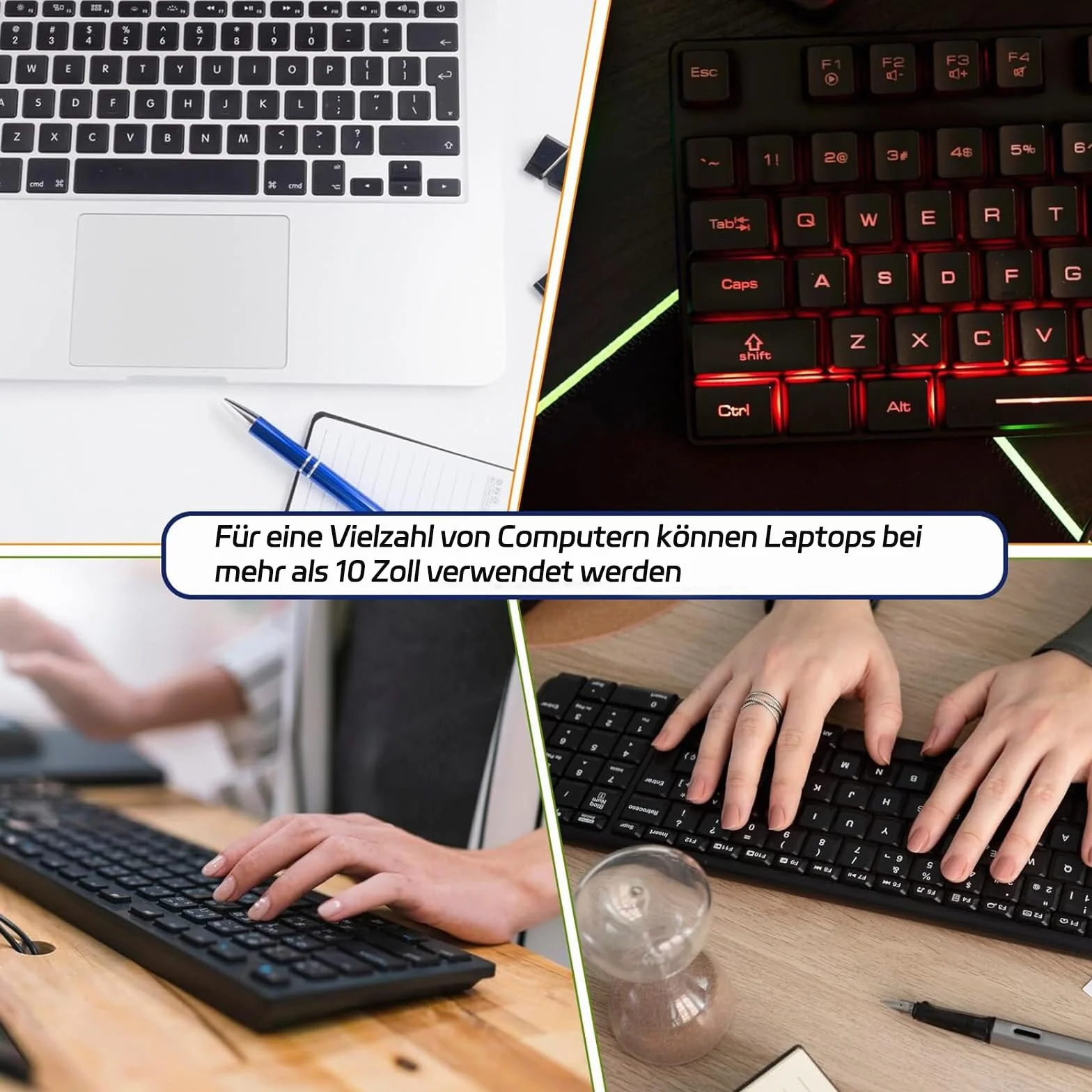 Angielskie naklejki na klawiaturę, 6 sztuk, 3 czarne 3 białe, unikalne powlekane wodą, do standardowych klawiatury komputerów stacjonarnych i laptopów, 10-17 cali, winyl, wodoodporne