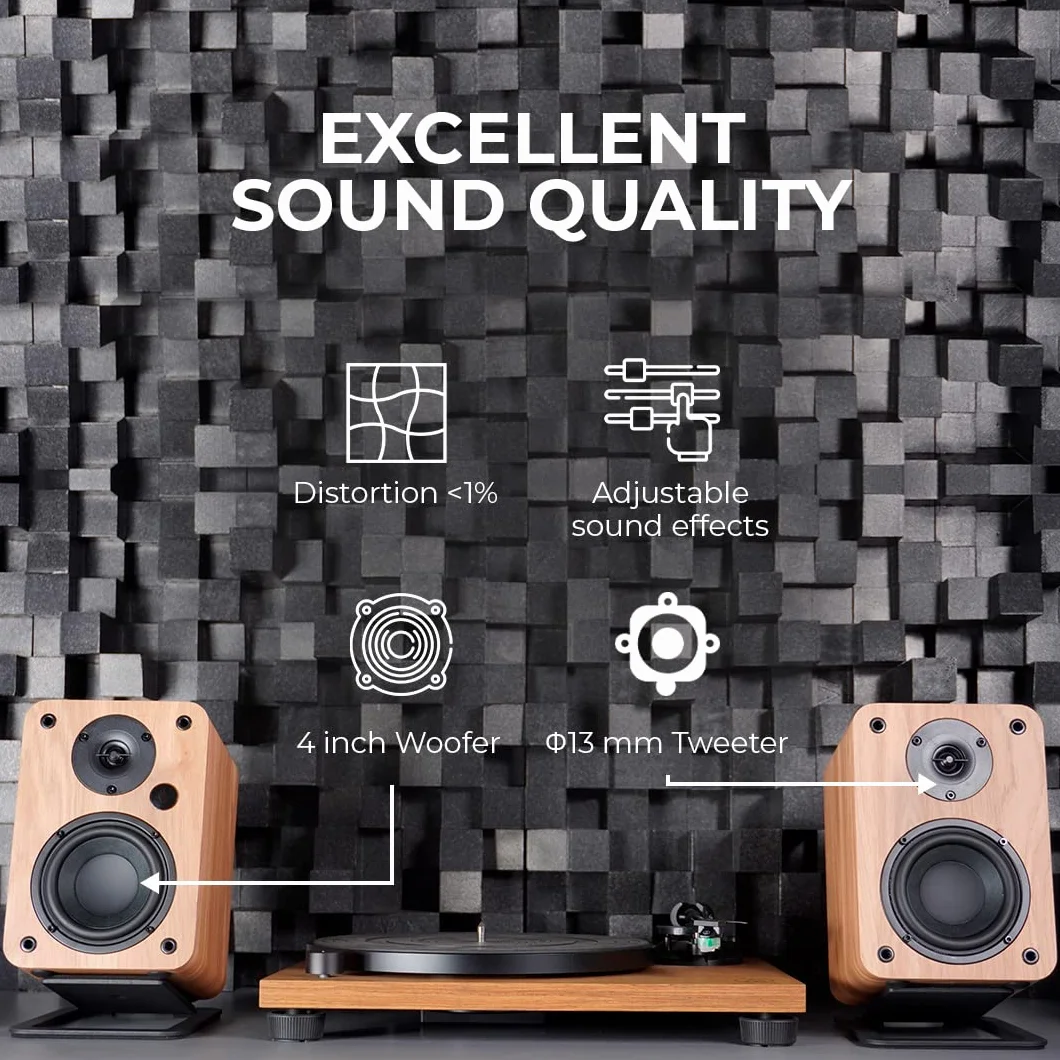 VULKKANO A4 Aktywne Głośniki Gółkowe z głośnikiem niskotonowym 4", Bluetooth 5.0, Optica, RCA, USB, Coaxial, Głośniki do komputerowe, brązowe