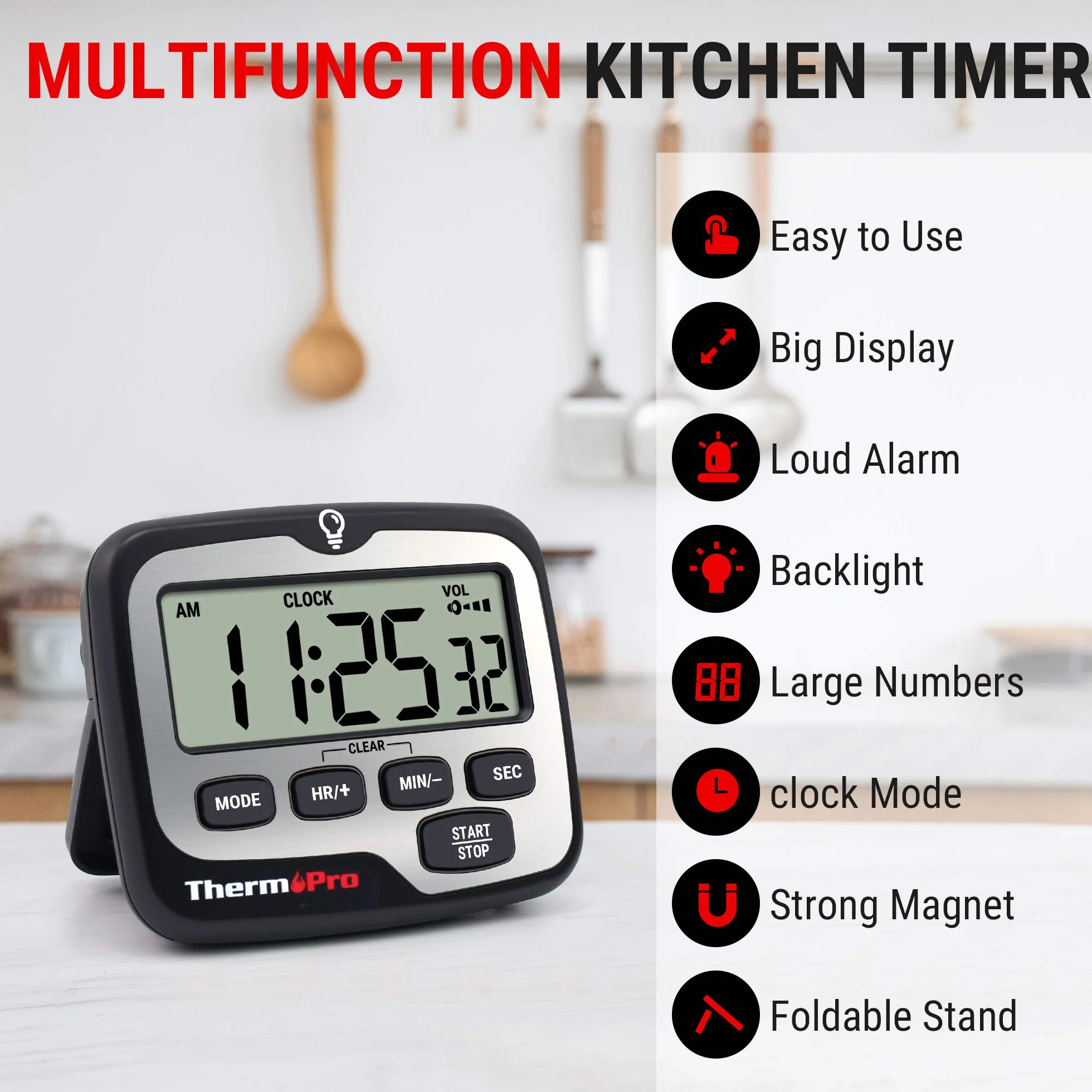 ThermoPro TM01 cyfrowy timer kuchenny z dużym wyświetlaczem LCD głośny alarm