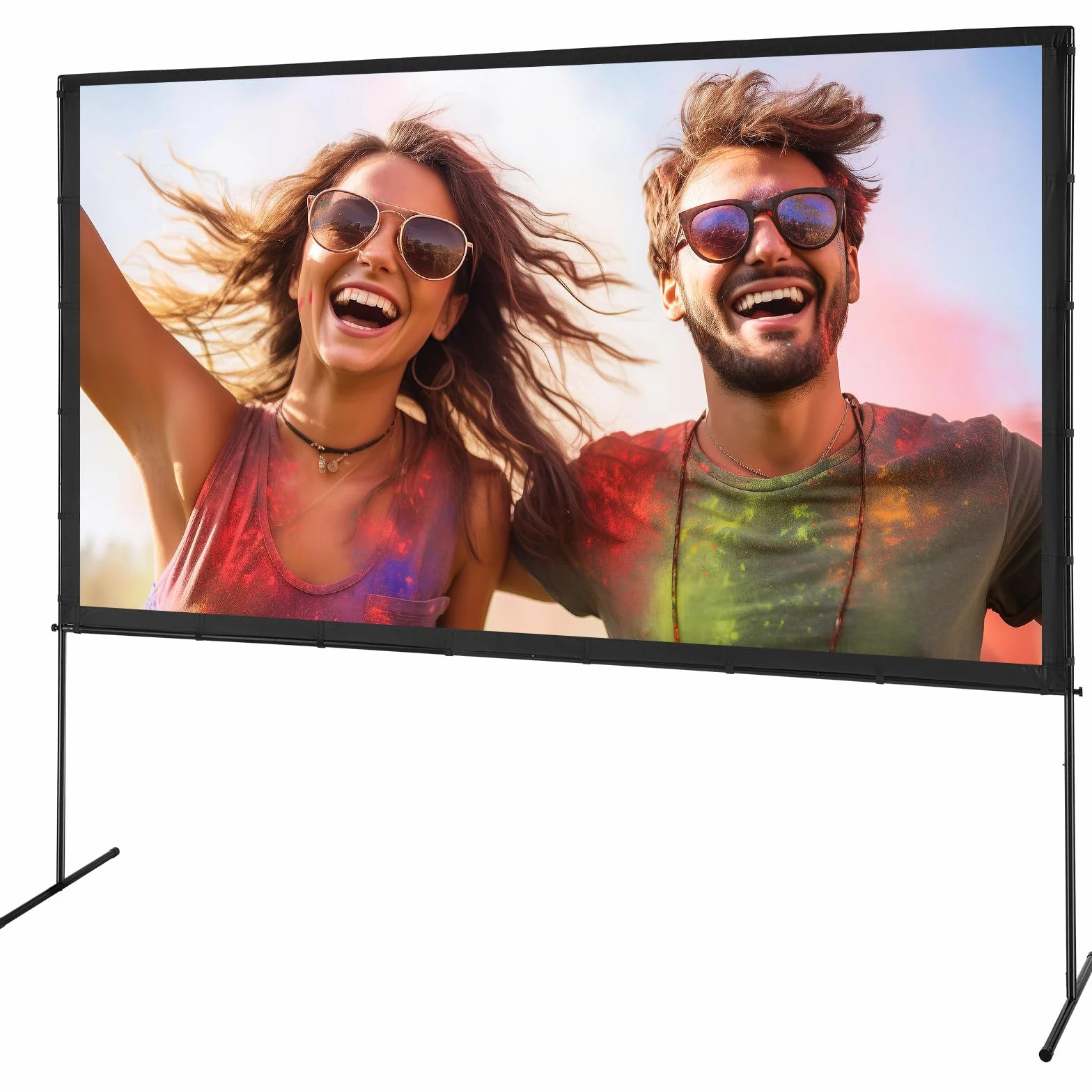 VEVOR Ekran projektora ze stojakiem, 304.8 cm 16:9 4K 1080 HD, zewnętrzny ekran filmowy ze stojakiem, bez zagnieceń, ekran projekcyjny z nóżkami barowymi i torbą do przenoszenia, do kina domowego, na