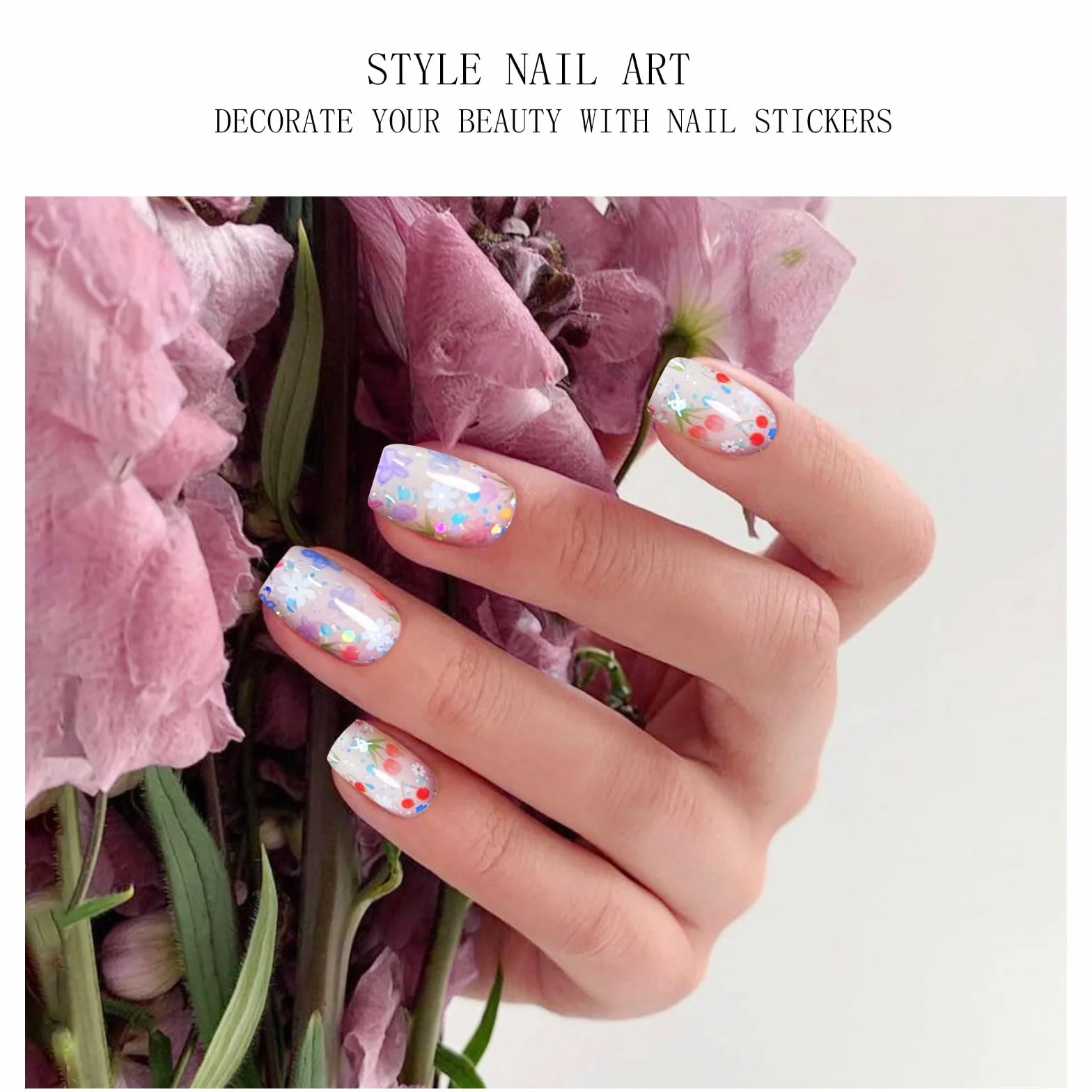 JMEOWIO Naklejki żelowe do paznokci Kolorowy kwiat Brokat Częściowo utwardzone żelowe paski/owijki do paznokci Materiały UV/LED Nail Art Zdobienie paznokci Akcesoria dekoracyjne