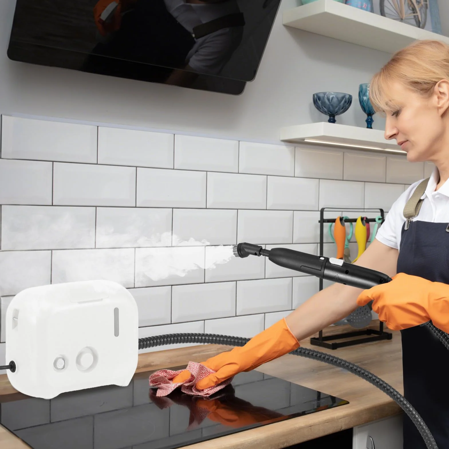 COSTWAY odkurzacz parowy 1500W 3 bar ręczny 10 akcesoriów Biały