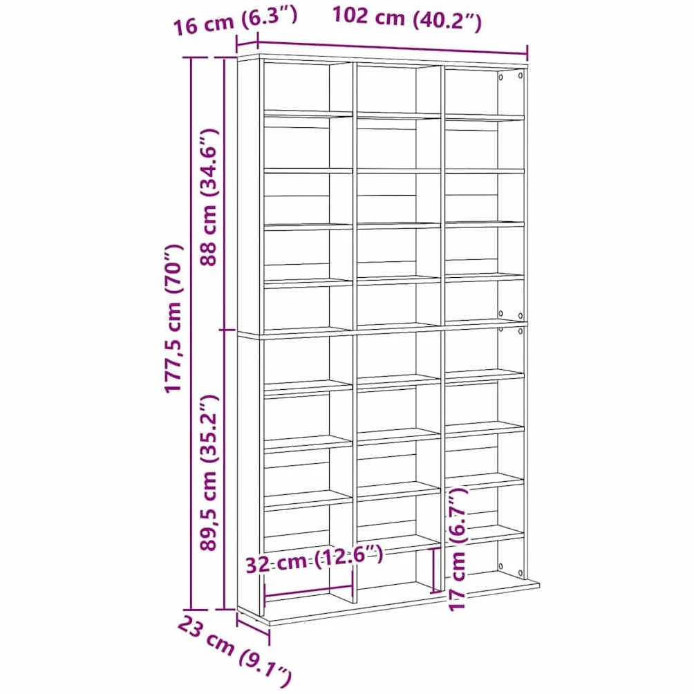 vidaXL Szafka na CD biała 102x23x177,5 cm materiał drewnopochodny