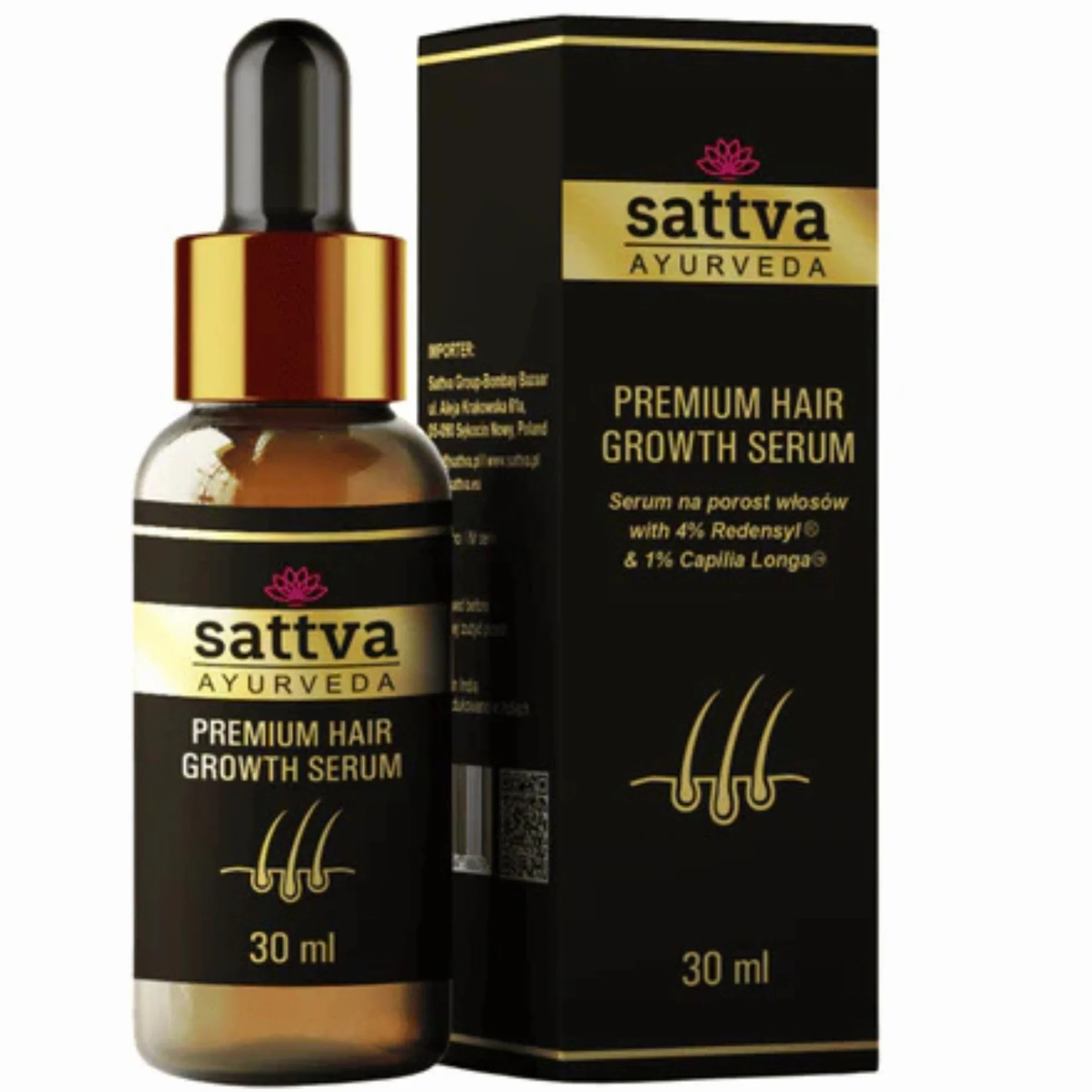 Serum na porost włosów z ekstraktem z rozmarynu i Redensyl firmy Sattva Ayurveda do skutecznego leczenia wypadania włosów u kobiet i mężczyzn