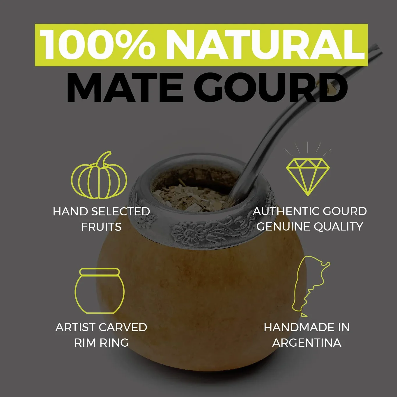 BALIBETOV Yerba Mate Kubek Naturalny Ręcznie Robiony Argentyński - Zestaw z Bombillą i Szczotką