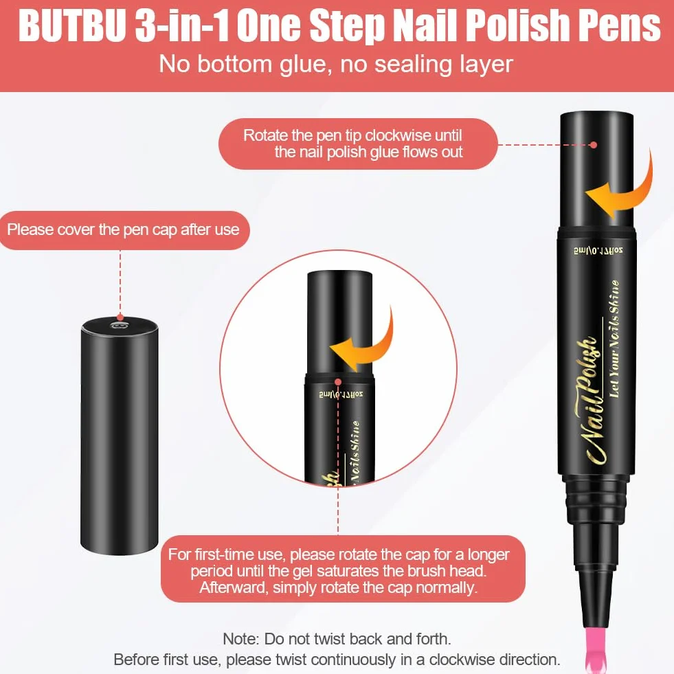 6 sztuk pisaków do paznokci do paznokci, bez UV, szybkoschnący lakier do paznokci, zestaw artystyczny do naturalnych paznokci w 6 kolorach, do profesjonalnego manicure, dziewcząt i kobiet, w