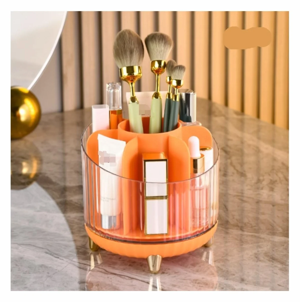 Organizer do Makijażu Elegancki Obrotowy Uchwyt Na Pędzle Do Makijażu O 360° Organizer Szminki 6-miejscowy Biurko Przybory Długopis Kosmetyczny Eyeliner Pojemnik na Kosmetyki(C)