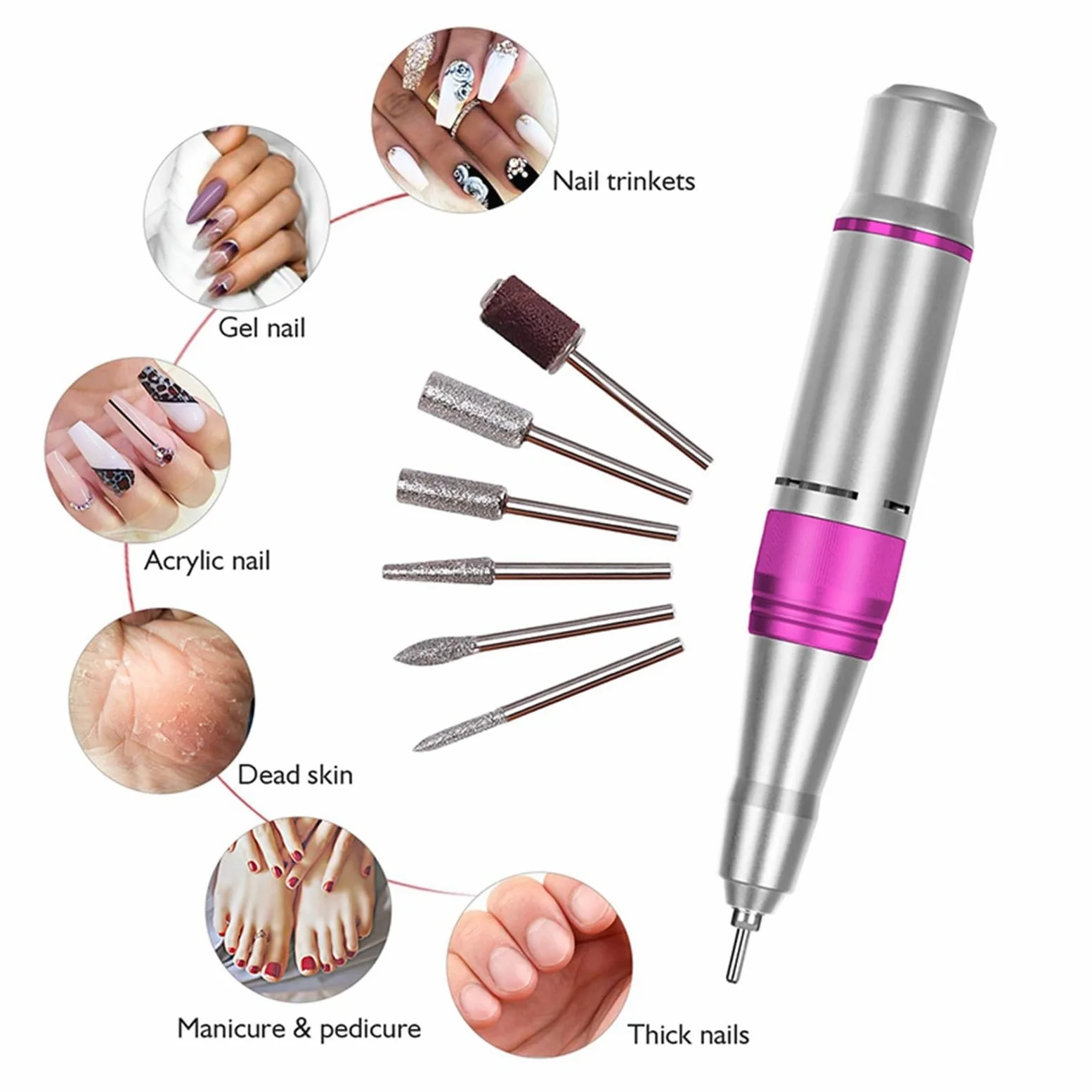Obcinacz do paznokci, 35000RPM wiertarka do paznokci, profesjonalna elektryczna maszyna do manicure, frezy do paznokci, Art elektryczne zestawy pilników do paznokci do Manicure(Wit)