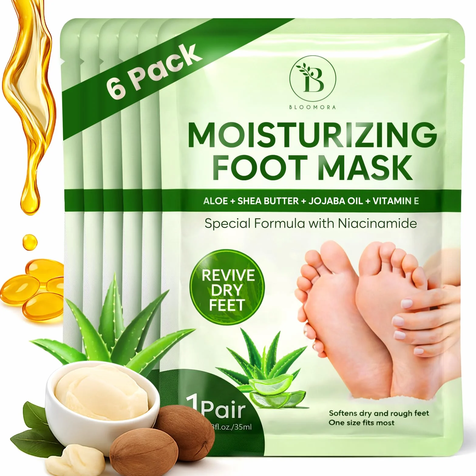6 Paires Masque Stones Hydratant Aloe, do stóp po drugich stronach i innych - Soin au Beurre de Shea, Huile de Jojoba i Vitamine E, maska do stóp