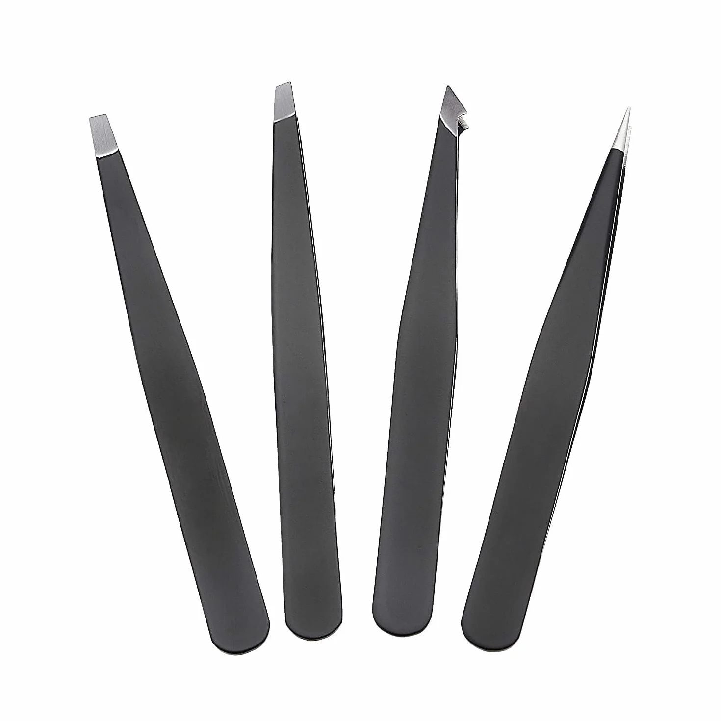 Amazon Basics profesjonalny zestaw pęset do włosków na twarzy, rzęs, brwi, wrastających włosów, wykonany ze stali nierdzewnej, z etui podróżnym, kolor czarny, 4 szt.