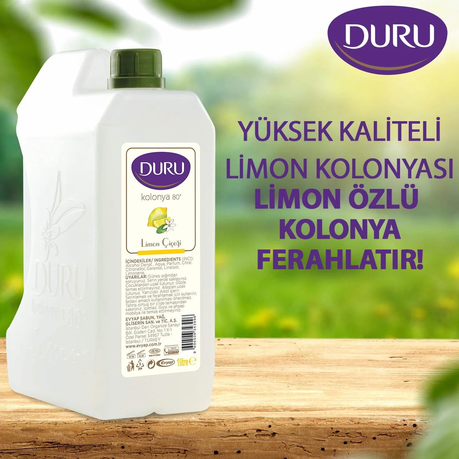 Duru Mały turecki kanister na wodę zapachową (kolonya) z cytryną, 1 l