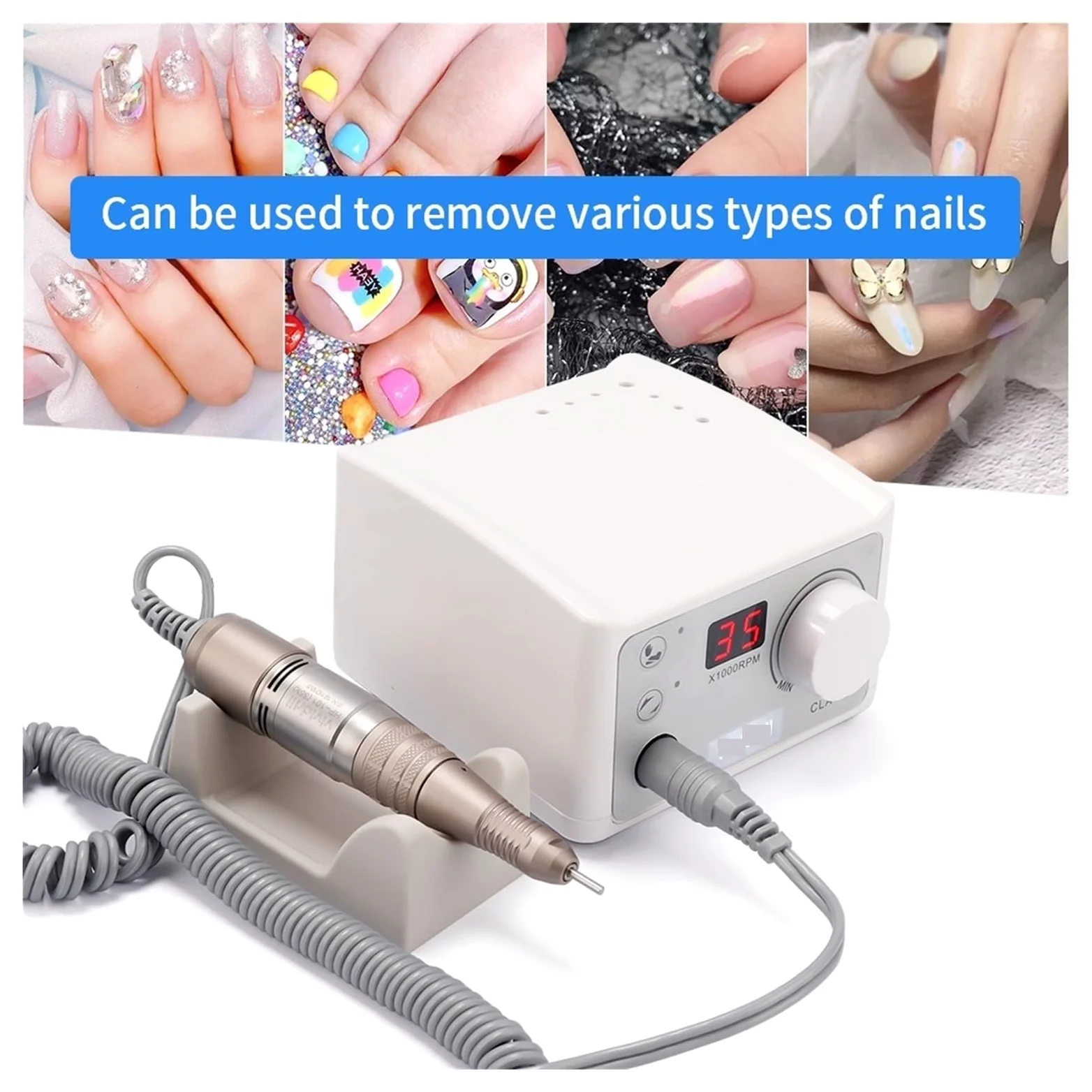 Frezarka do paznokci, Profesjonalna polerka do paznokci, wiertarka do paznokci 35000 obr./min, elektryczne urządzenie do polerowania pilników do paznokci do Manicure Pedicure