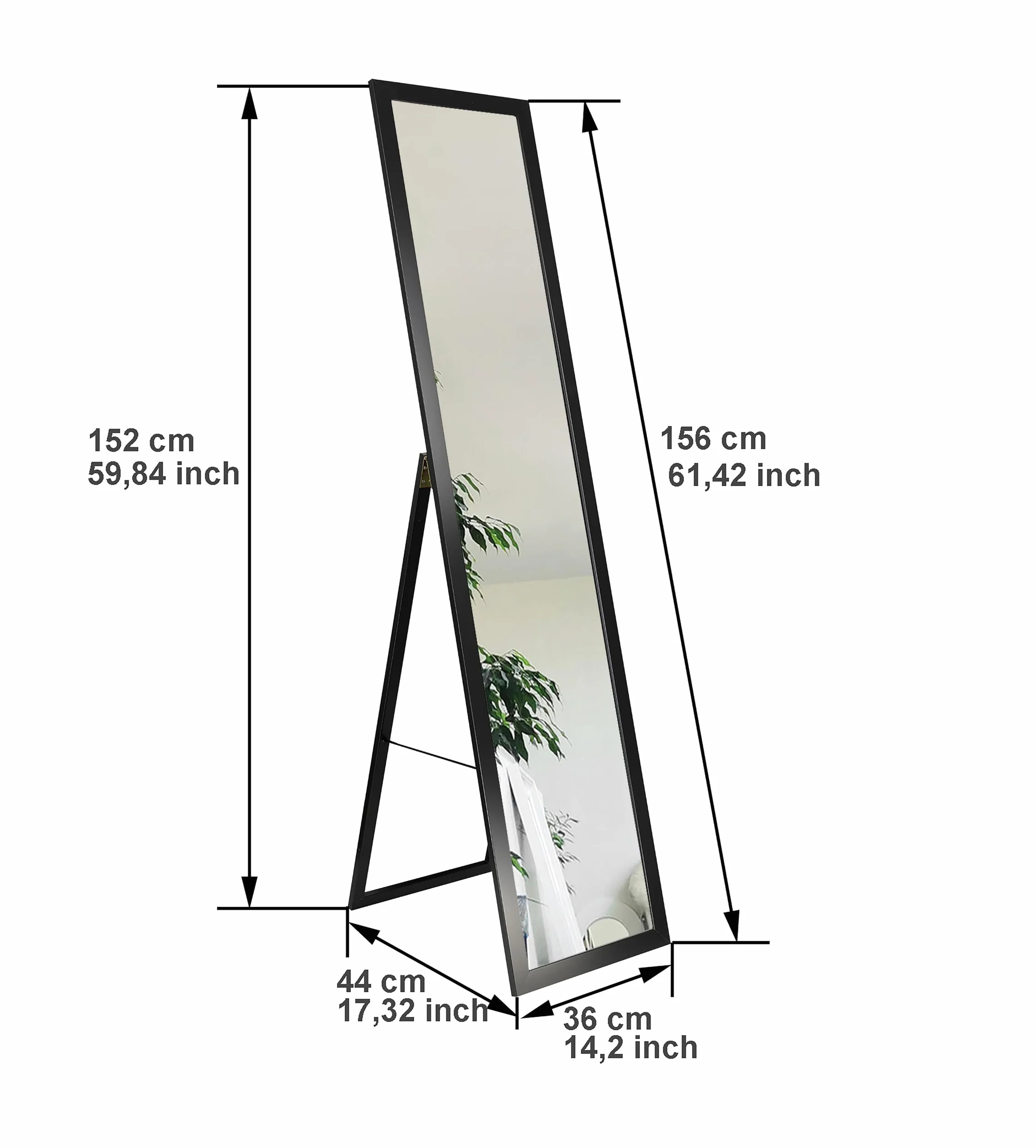 BD ART Stojące lustro do garderoby, czarne, 155,8 x 35,8 cm, lustro stojące, garderoba, ponadczasowa, elegancka rama z płyty MDF, lustro na całe ciało