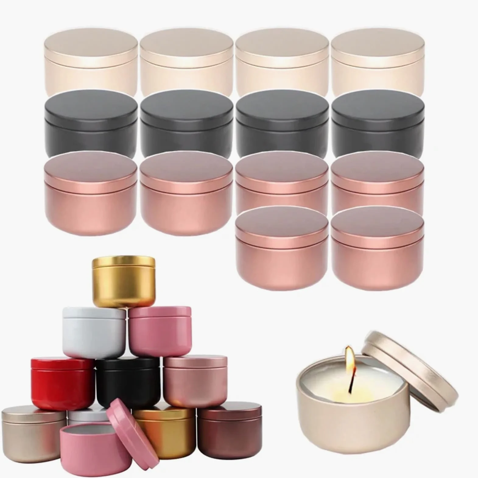 Aluminiowy okrągły słoik na świecę z pokrywką | Wielokolorowe 20/36/60 szt. Do wyrobu i przechowywania świec(Red,36pcs)