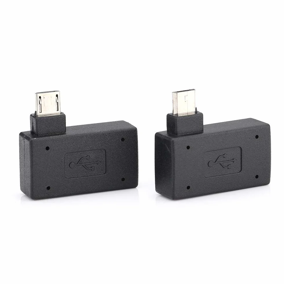 2 szt. 90 stopni USB 2.0 OTG adapter host, żeński na męski adapter micro OTG prawy kąt lewy adapter OTG zasilacz z portem zasilania USB